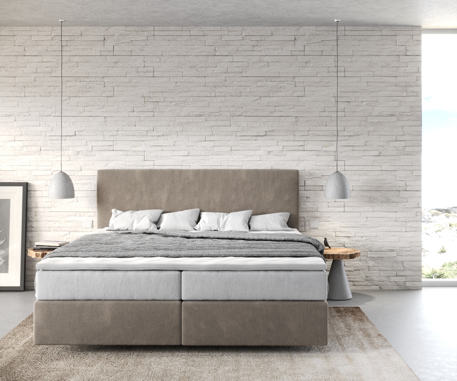 Boxspringbett Dream-Well Mikrofaser Beige 180x200 cm mit TFK Matratze und Visco Topper