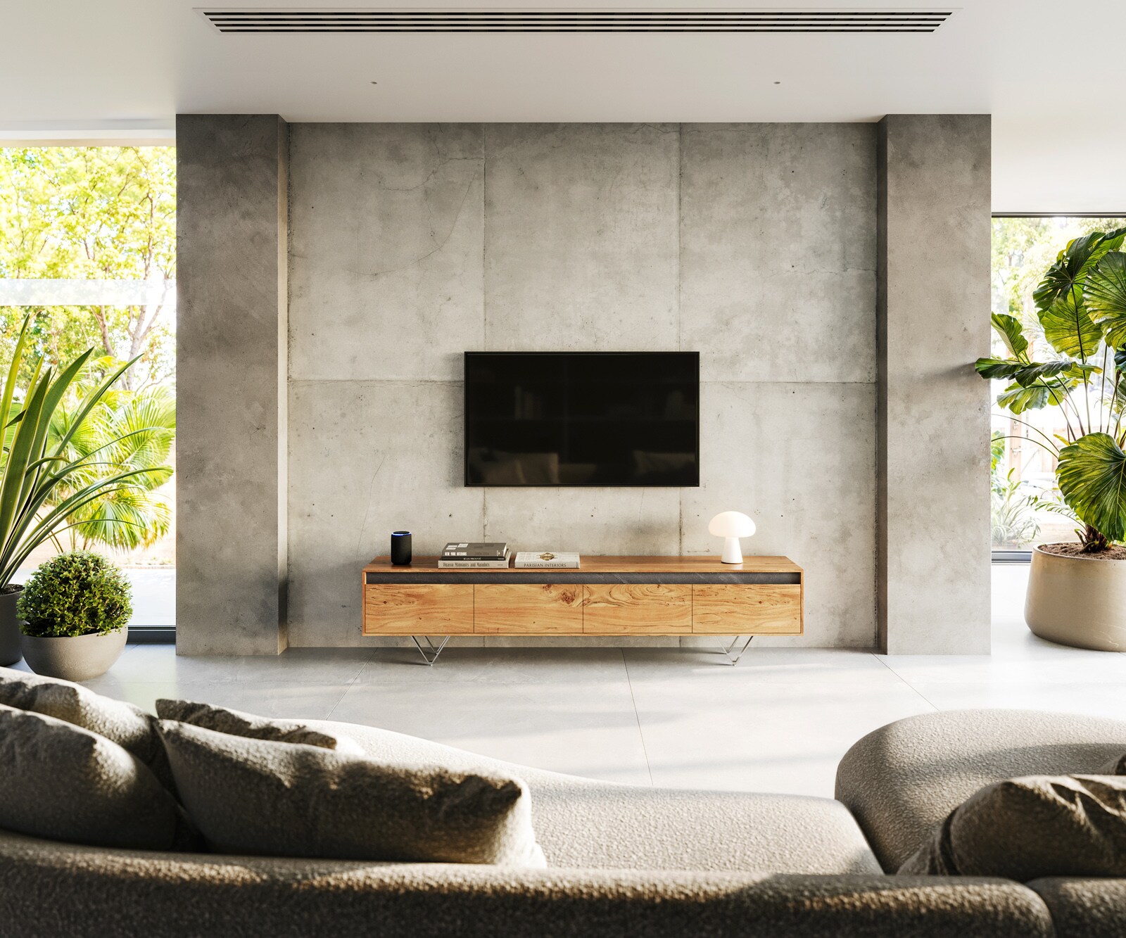 Designer-Lowboard Stonegrace 200 cm Akazie Natur Schiefer 4 Schübe 1