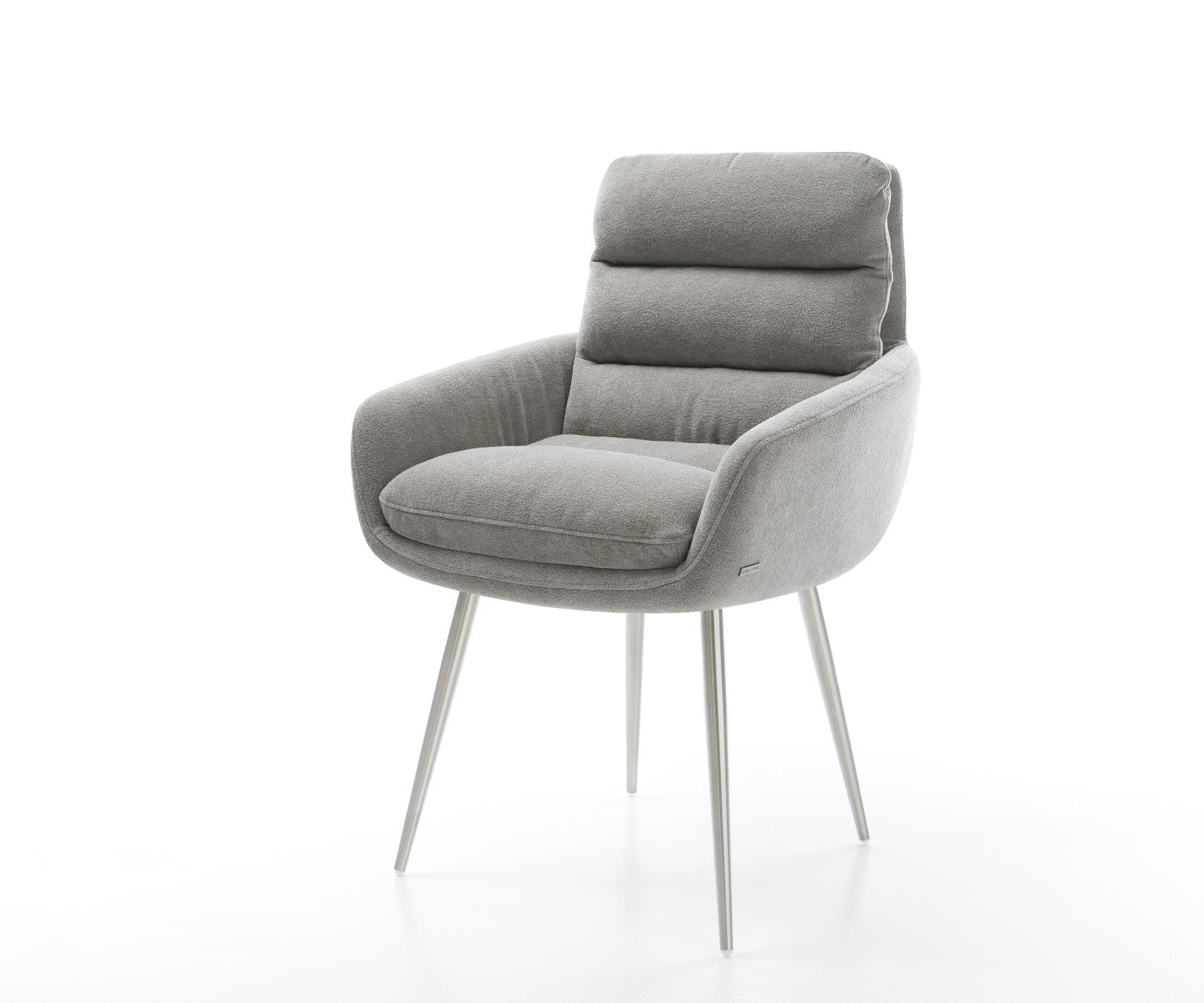 Esszimmerstuhl Abelia-Flex mit Armlehnen Strukturstoff Soft Grau 4-Fuß konisch Edelstahl