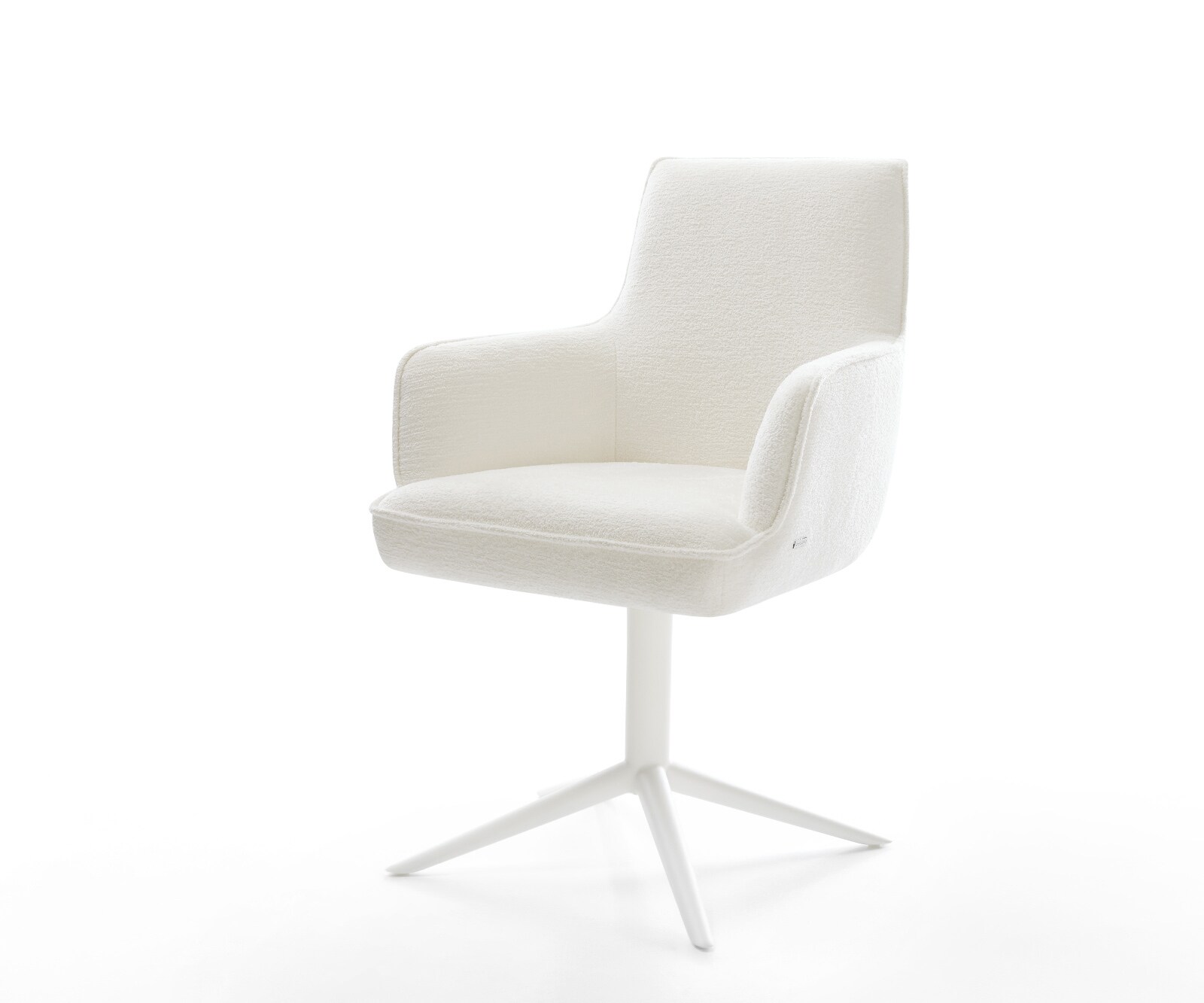 Drehstuhl Heira-Flex mit Armlehnen Bouclé Soft Beige Fußkreuz Weiß 360° drehbar Wippfunktion Taschenfederkern 1