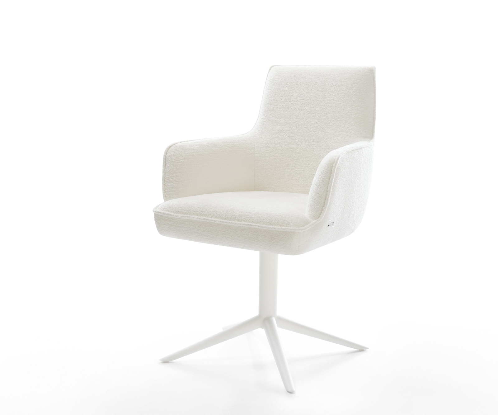 Delife Drehstuhl Heira-Flex Mit Armlehnen Bouclé Soft Beige Fußkreuz Weiß 360° Drehbar Wippfunktion Taschenfederkern