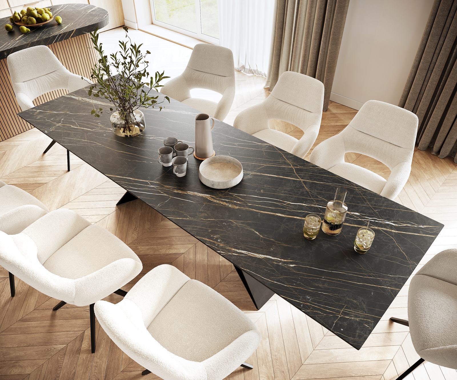 Esstisch Edge 300x100cm Keramik Laminam®Noir Desir Braun V-Mittelfuß Schwarz 5 Esstisch Edge 300x100cm Keramik Laminam®Noir Desir Braun V-Mittelfuß Schwarz 5