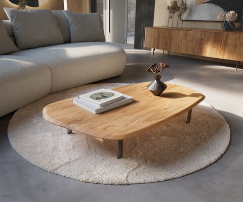 Couchtisch Nagaru 120x70 cm Akazie Aura L-Fuß Edelstahl