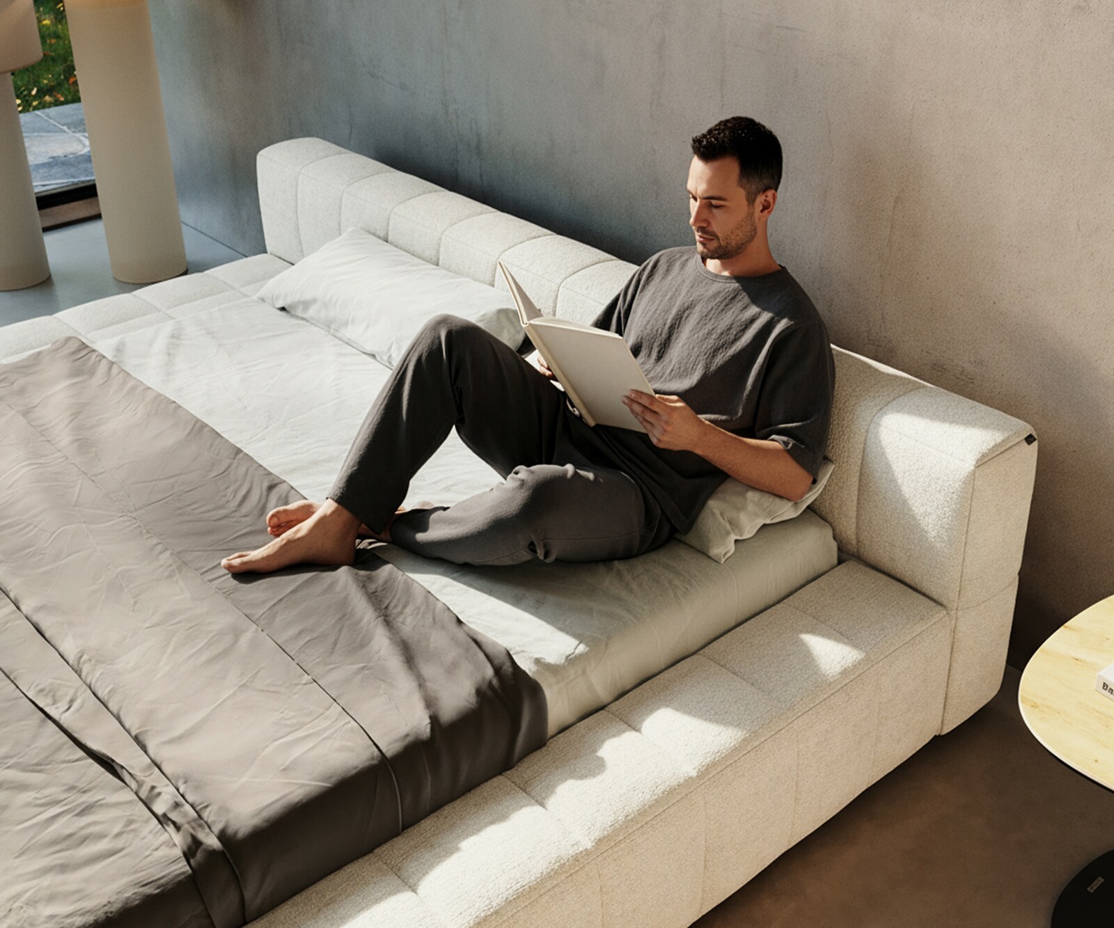 Polsterbettgestell Espazio 180x200 cm Bouclé Soft Beige mit Stauraum 3