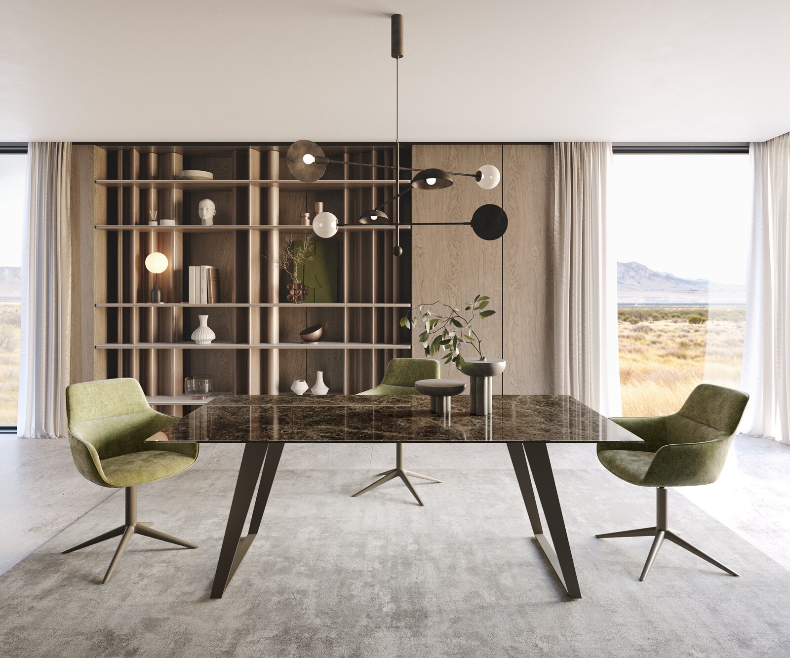 Esstisch Edge 200x100 Keramik Emperador Extra Lucidato Dunkelbraun Metall Effektfinish Titan Schräg