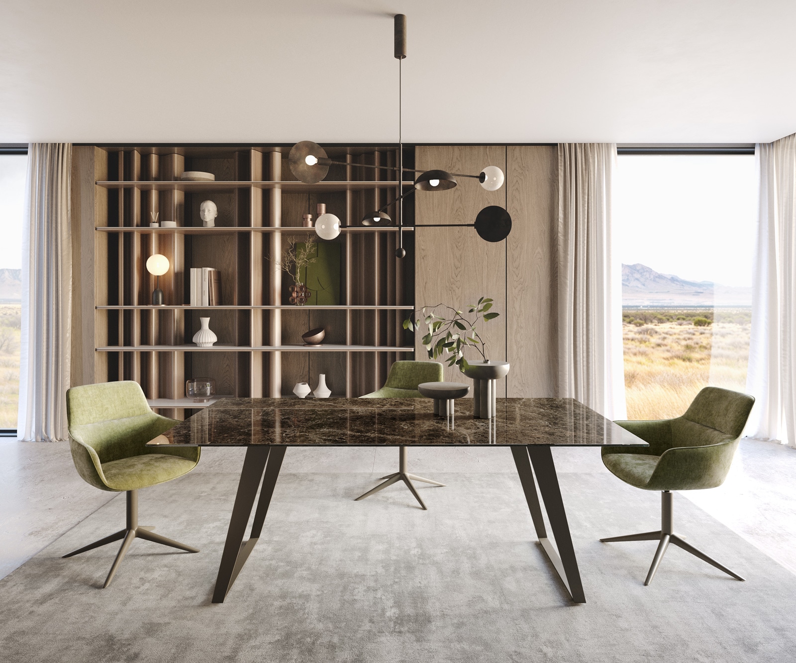 Esstisch Edge 200x100 Keramik Emperador Extra Lucidato Dunkelbraun Metall Effektfinish Titan Schräg