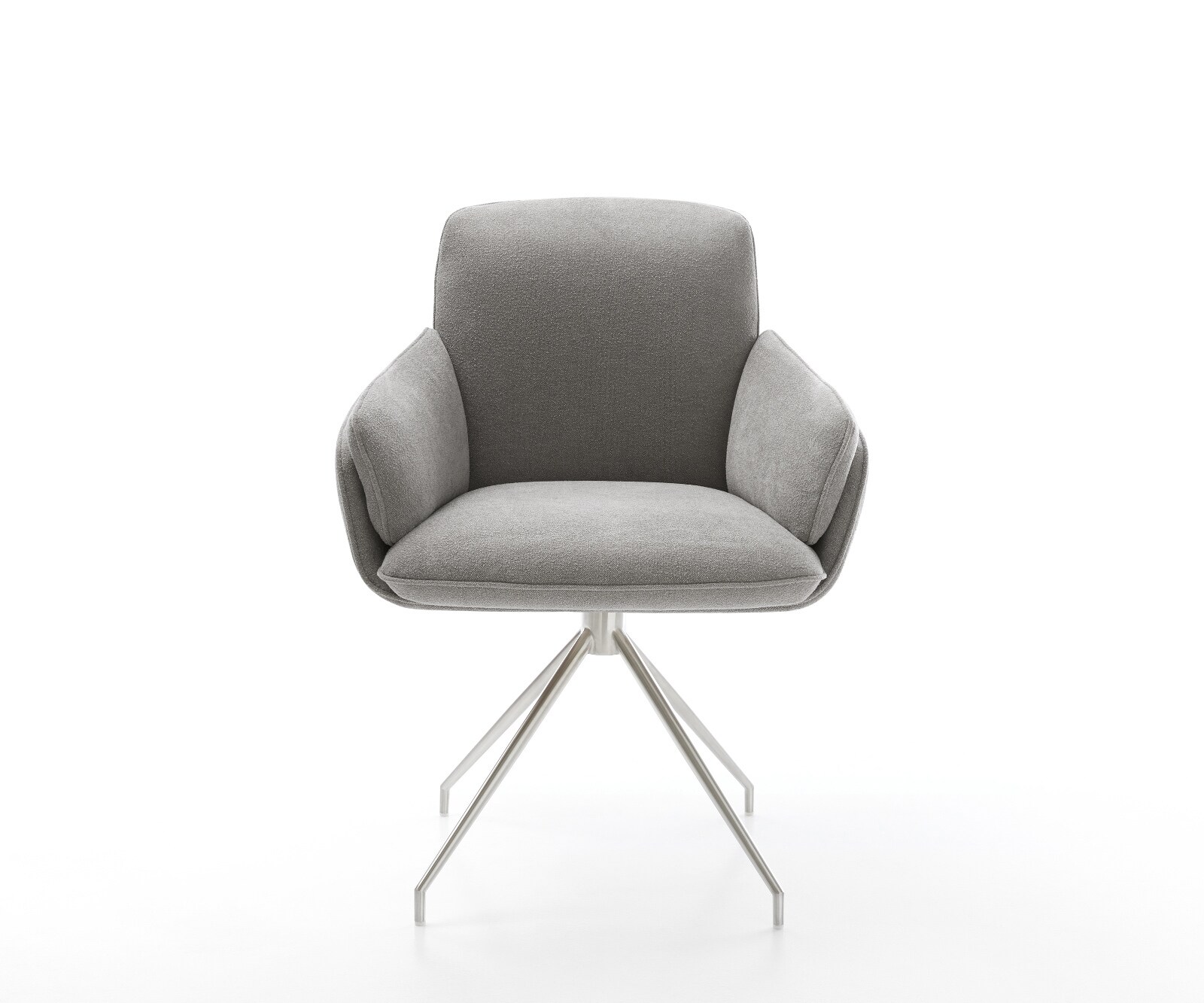 Esszimmerstuhl Luan-Flex mit Armlehnen Strukturstoff Soft Grau Kreuzgestell konisch Edelstahl 2