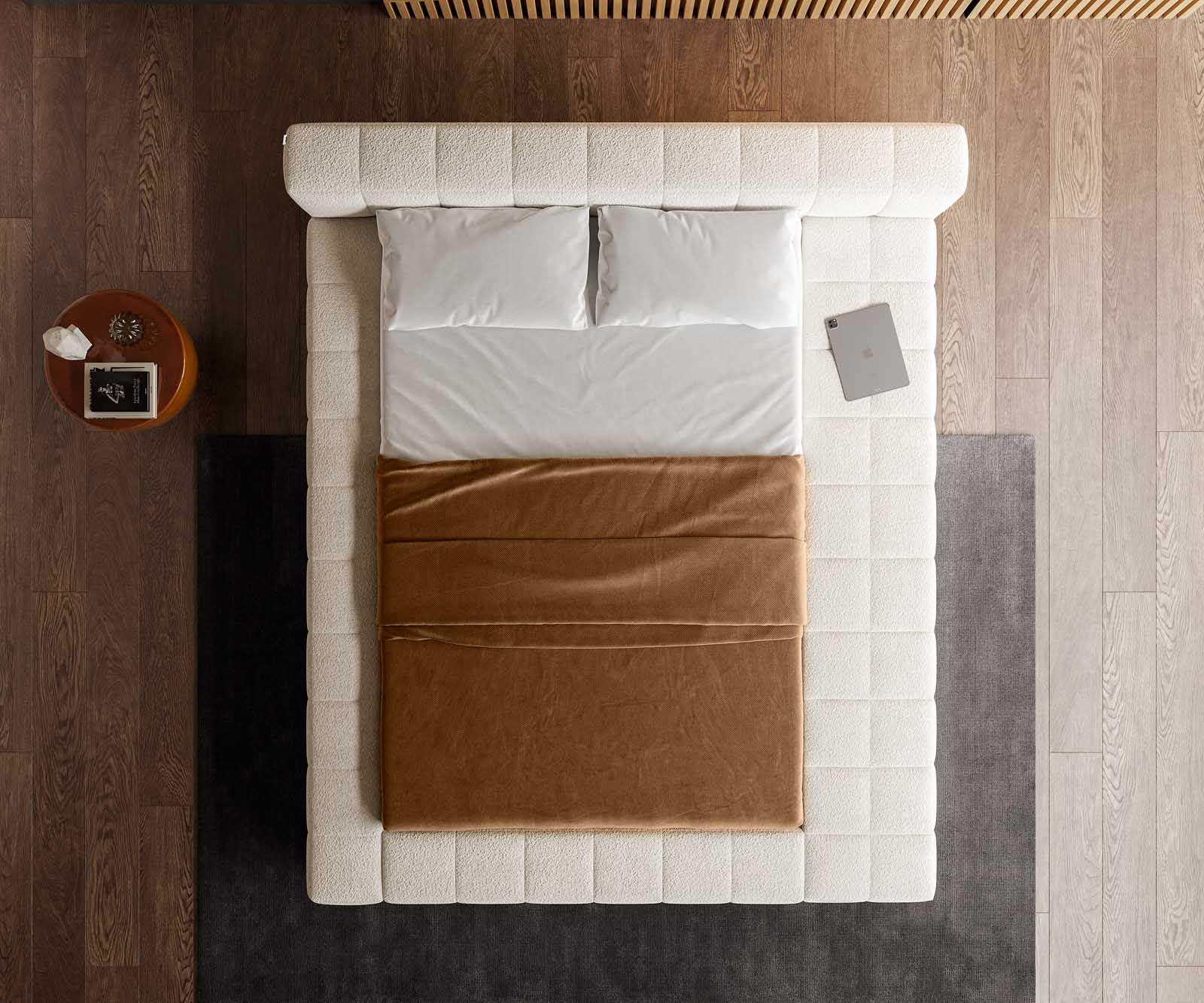 Polsterbettgestell Espazio 140x200 cm Bouclé Creme-Weiß mit Stauraum 5