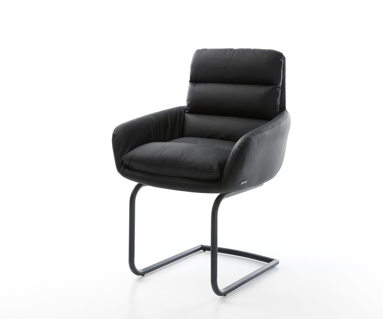 Freischwinger Abelia-Flex mit Armlehnen Echt-Leder Schwarz Freischwinger rund Schwarz 1