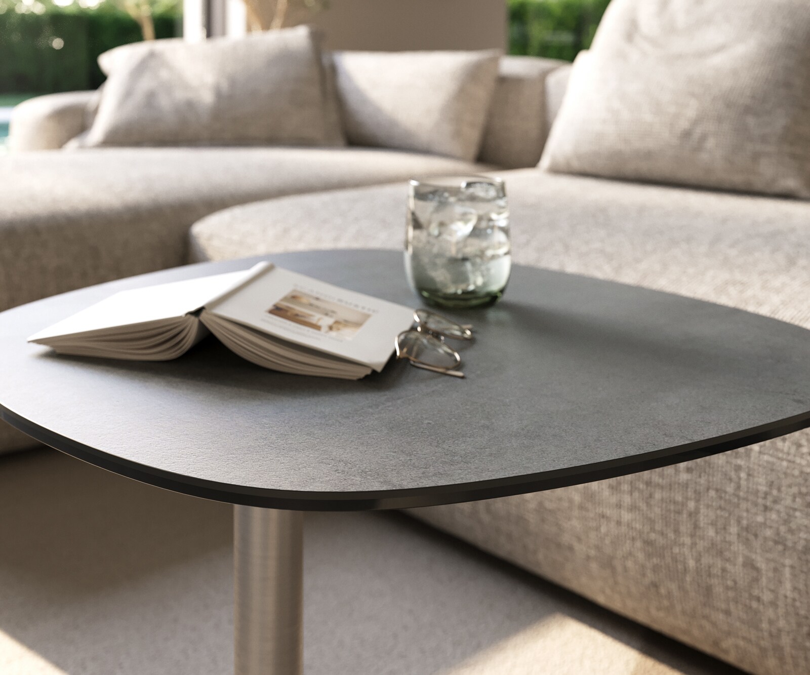 Beistelltisch Edge Boot 60x60 cm Keramik Beton Grau Eleny Edelstahl gebürstet 5