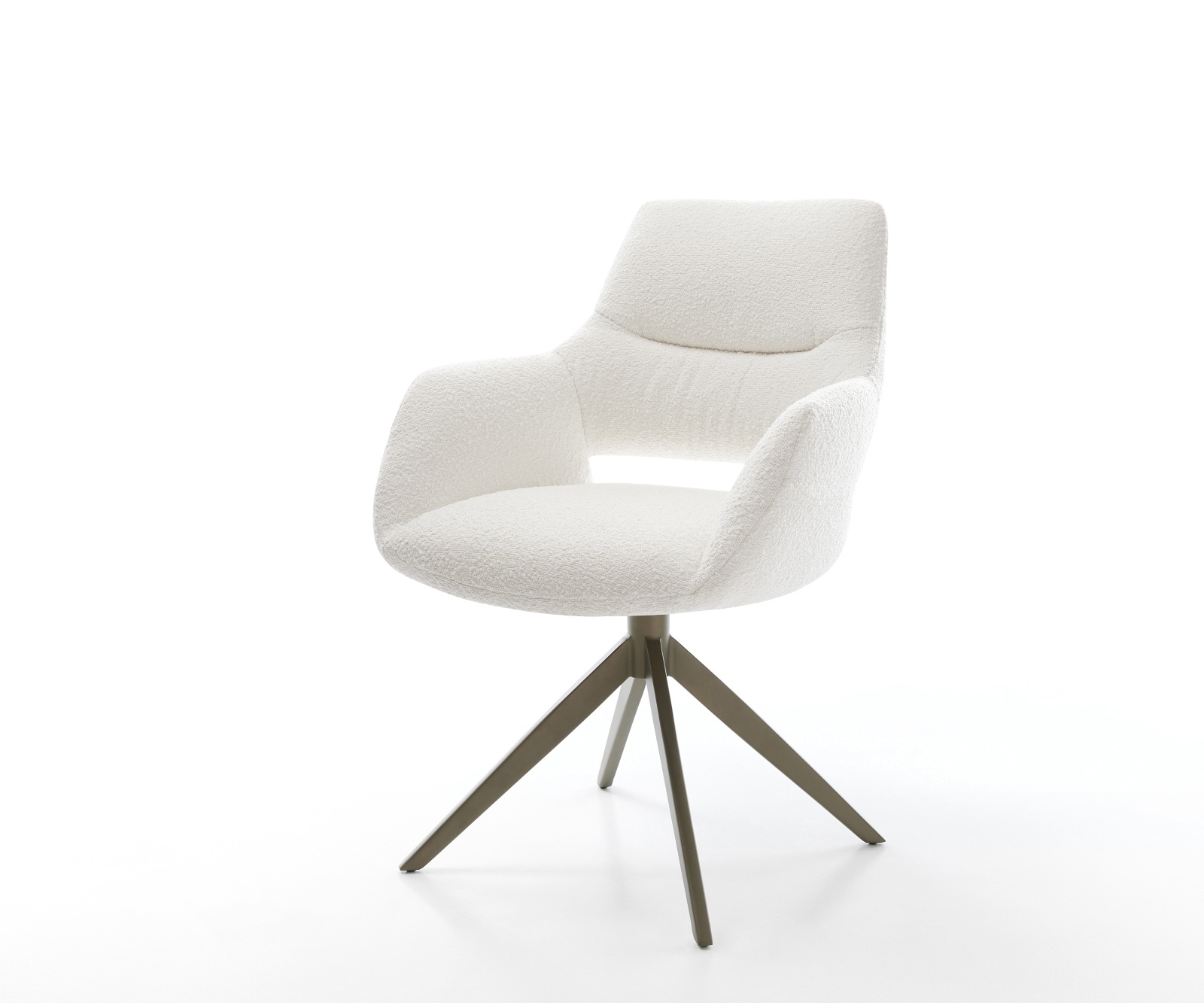Drehstuhl Yago-Flex mit Armlehnen Bouclé Creme-Weiß Kreuzgestell breit Effektfinish Titan 360° drehbar Wippfunktion Taschenfederkern