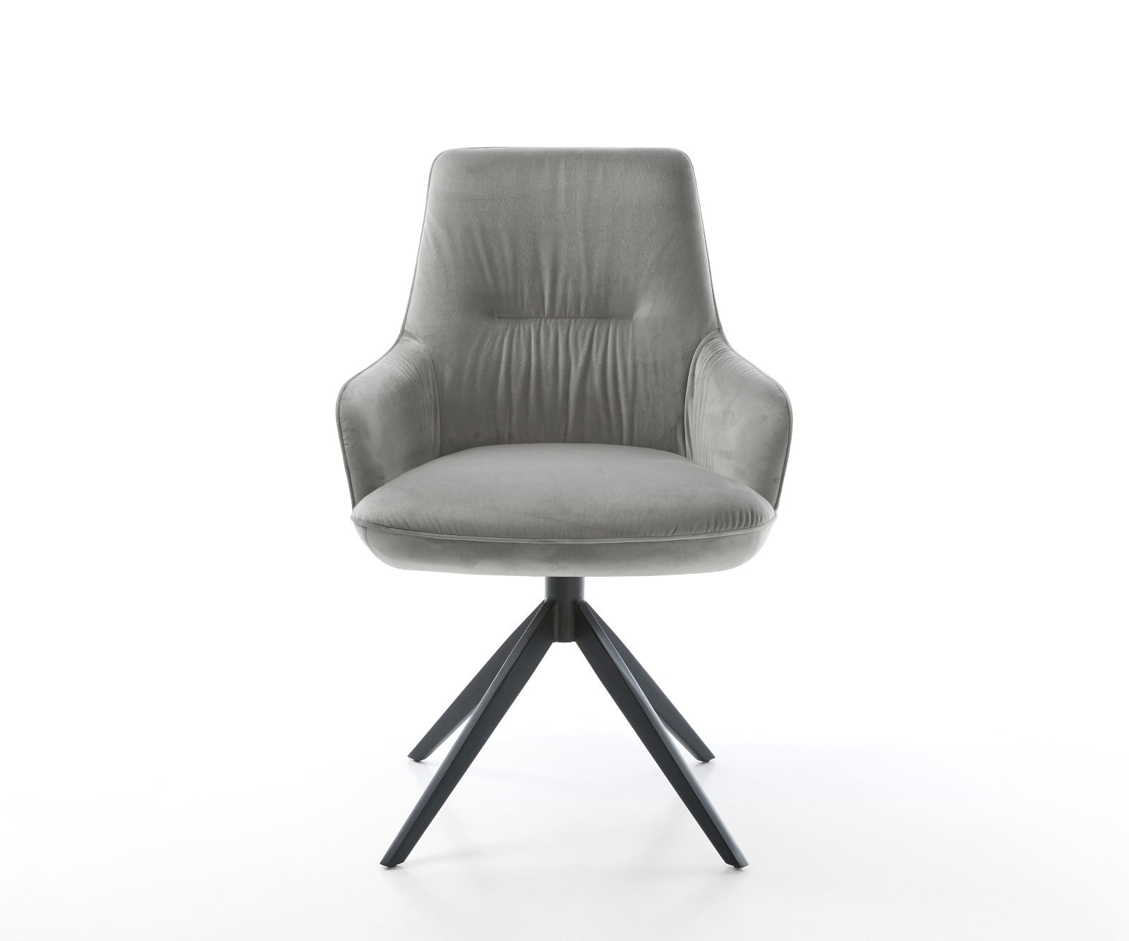 Drehstuhl Zelia-Flex mit Armlehnen Samt Grau Kreuzgestell breit Schwarz 360° drehbar Wippfunktion Taschenfederkern 2