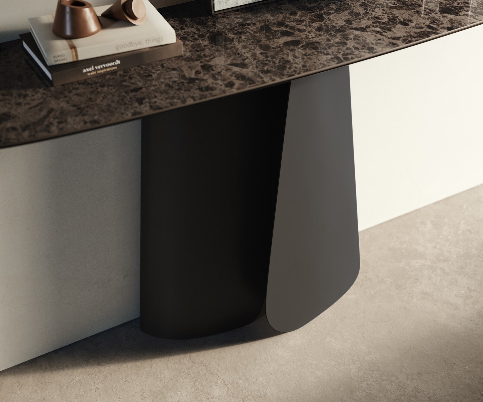 Konsolentisch Edge Boot 140x40 cm Keramik Emperador Extra Lucidato Dunkelbraun Livos Metall Schwarz 5