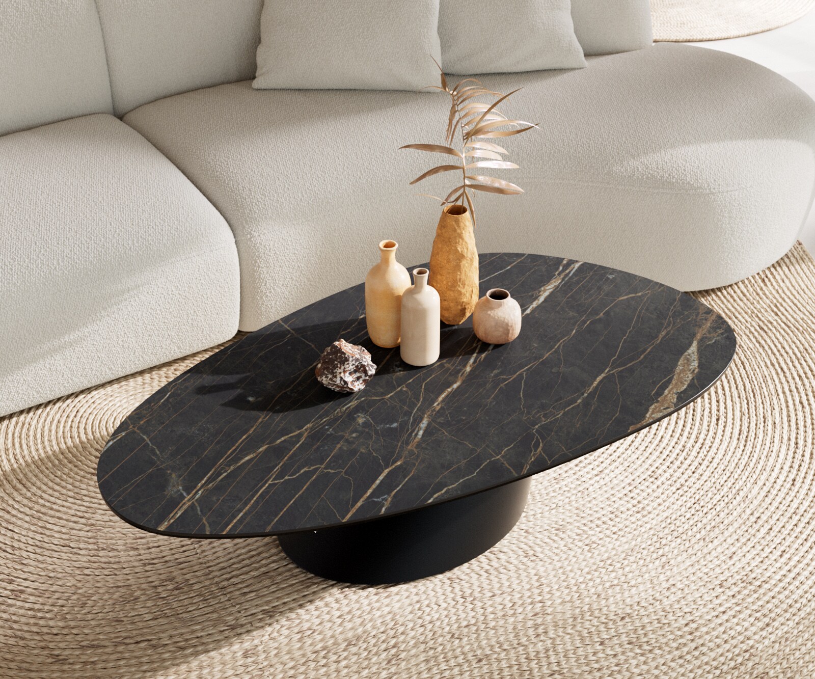 Couchtisch Edge Oval 140x75 cm Keramik Laminam® Noir Desir Braun Conis Metall Schwarz 4