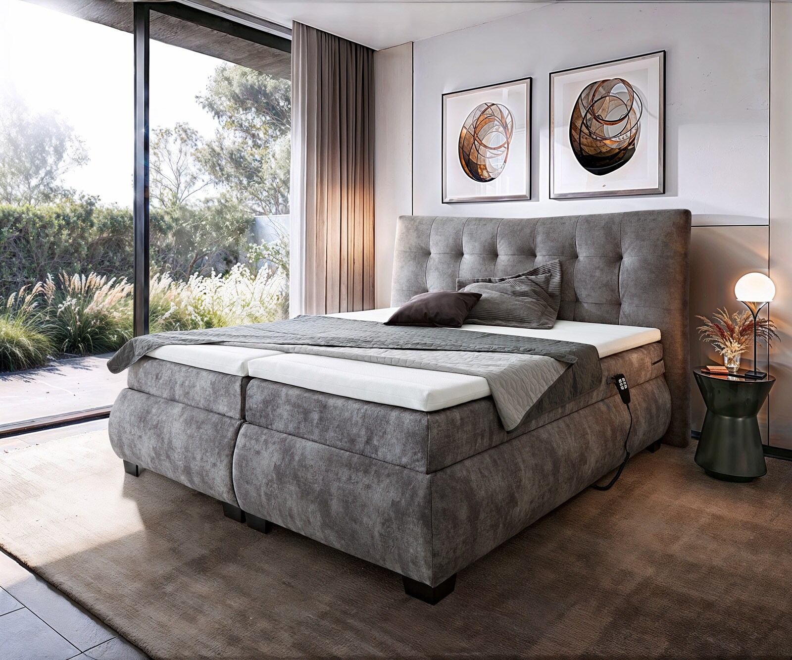 Boxspringbett Darleene 180 x 200 cm Microvelours Grau mit Motor