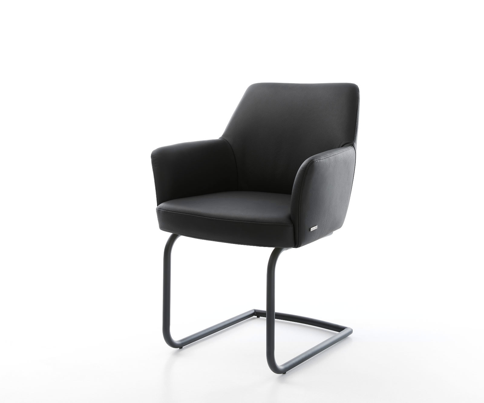 Cantilever Xana-Flex avec accoudoirs cuir de vache noir pied cantilever rond noir ressorts ensachés Cantilever Xana-Flex avec accoudoirs cuir de vache noir pied cantilever rond noir ressorts ensachés