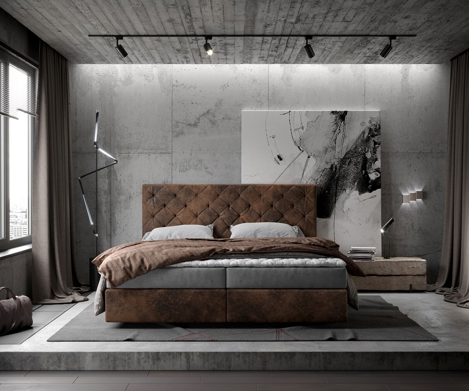 Boxspringbett Dream-Great 180x200 cm Braun Vintage mit Matratze und Topper 1