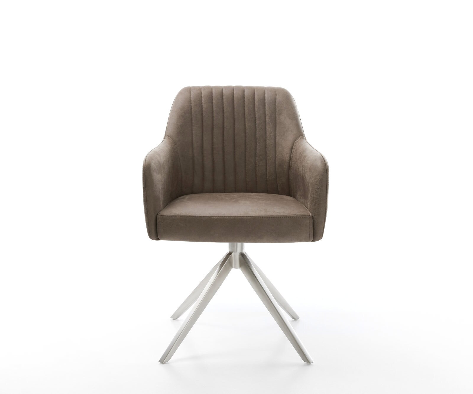 Drehstuhl Greg-Flex Mikrofaser Taupe Vintage Kreuzgestell breit Edelstahl 360° drehbar Wippfunktion Taschenfederkern 1