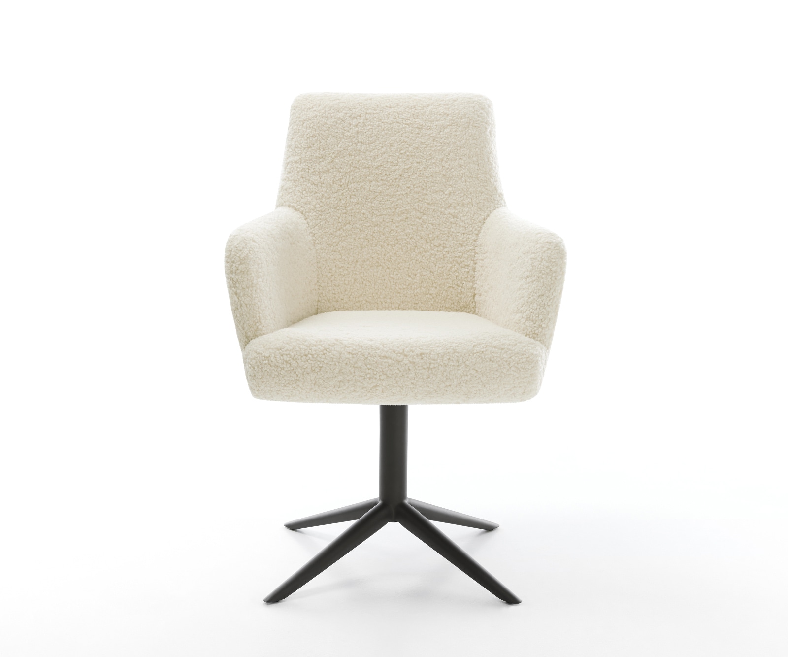 Drehstuhl Heira-Flex mit Armlehnen Teddystoff Beige Fußkreuz Schwarz 360° drehbar Wippfunktion Taschenfederkern 1