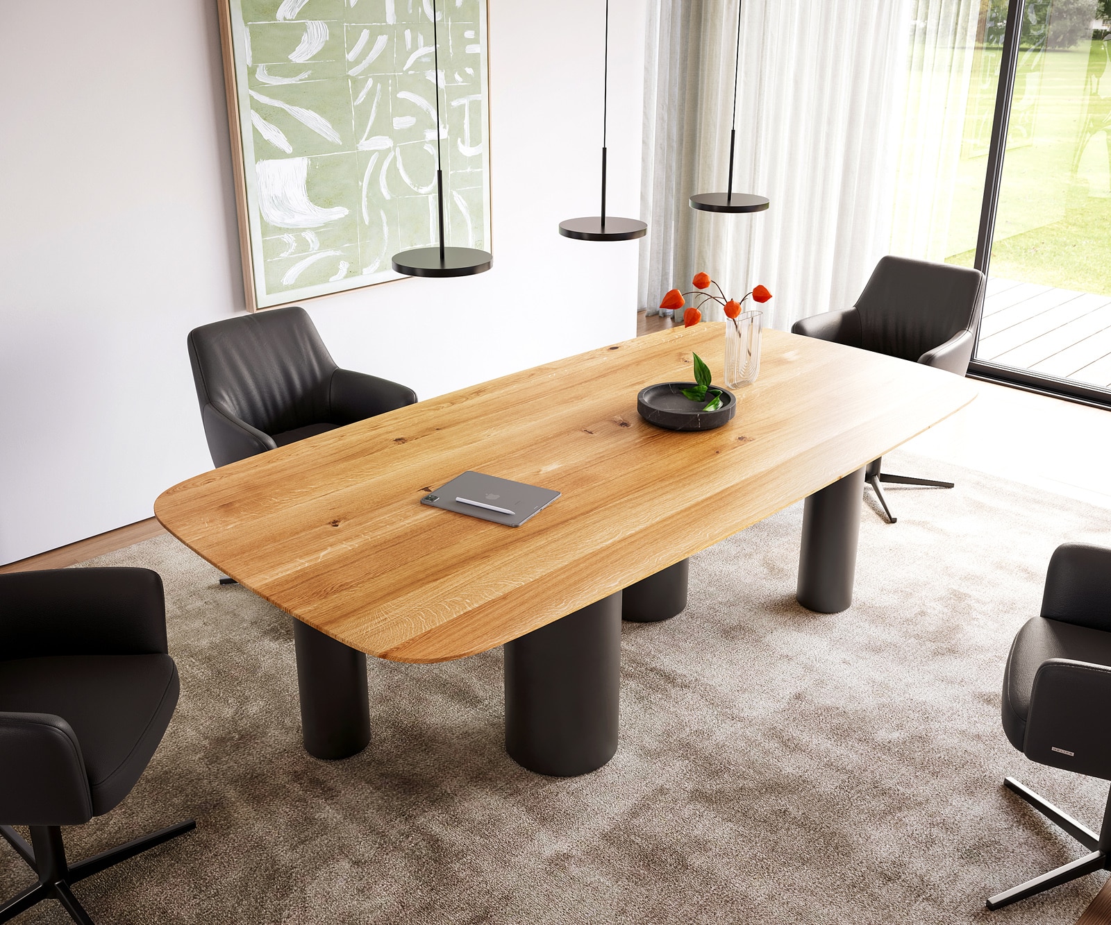 Esstisch Edge Boot 240x120x2,5-3 Eiche Natur Pilier Metall Schwarz Schweizer Kante Esstisch Edge Boot 240x120x2,5-3 Eiche Natur Pilier Metall Schwarz Schweizer Kante