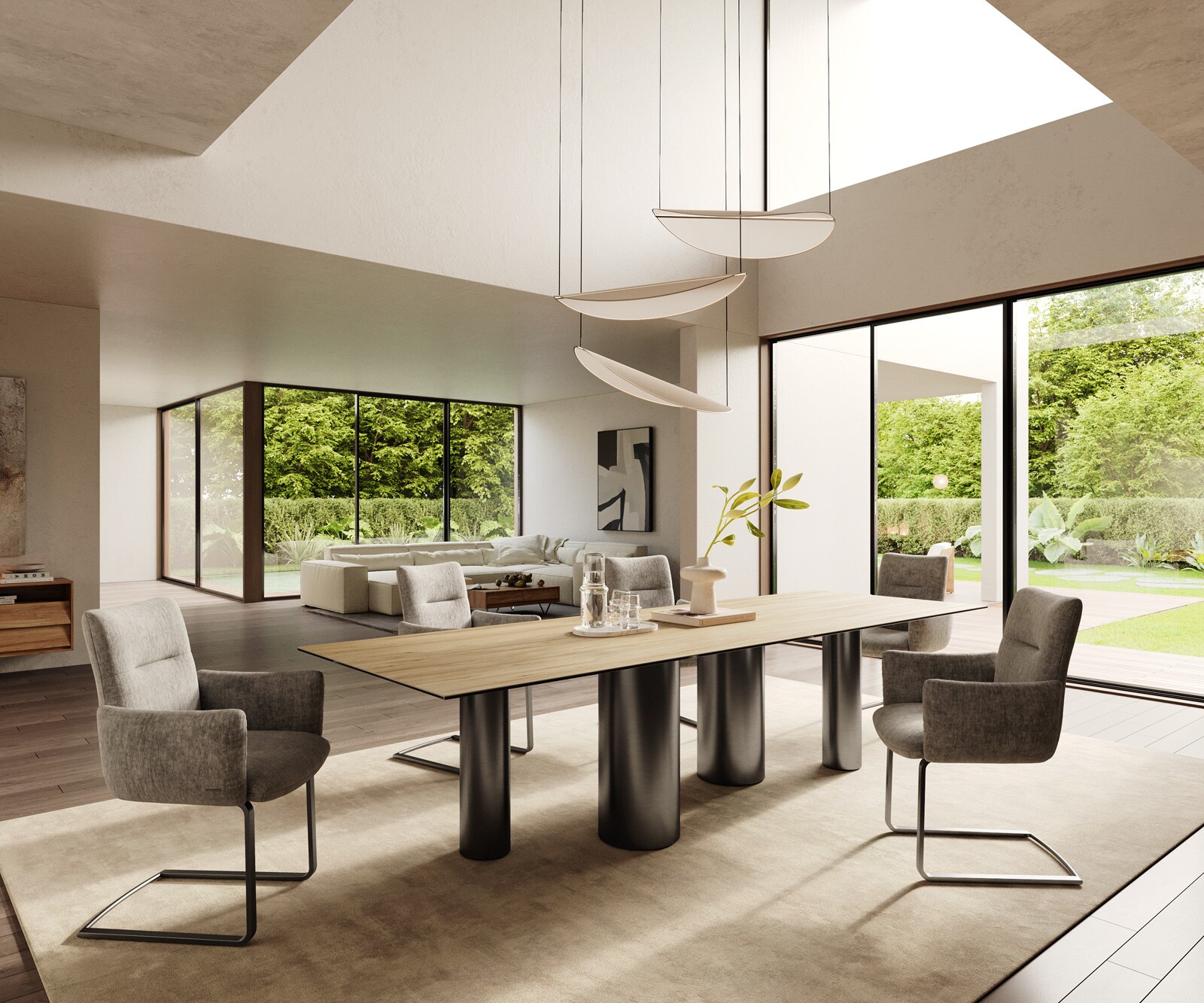 Esstisch Edge 300x100 Keramik Laminam® Sabbia Eichefarbig Pilier Edelstahl Graphit 6