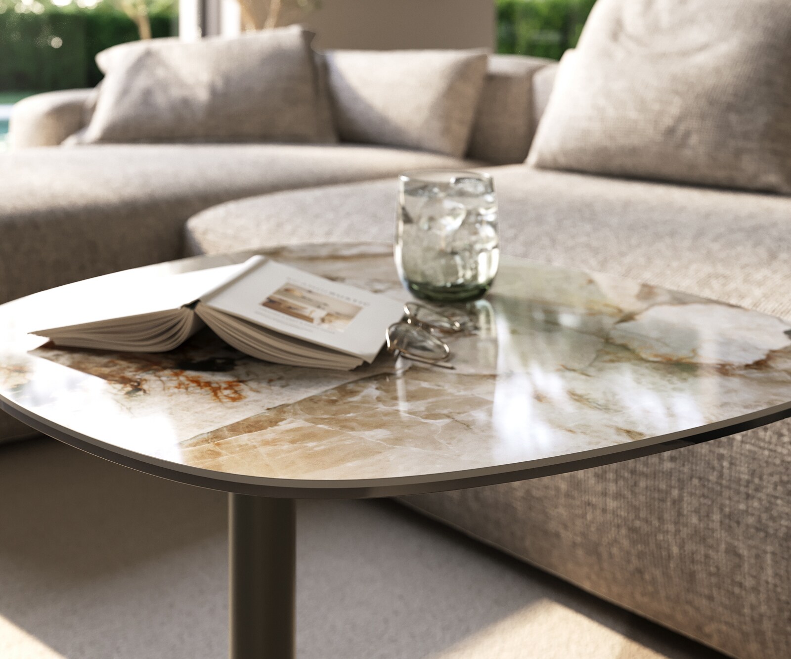 Beistelltisch Edge Boot 60x60 cm Keramik Patagonia Poliert Eleny Metall Effektfinish Titan 5