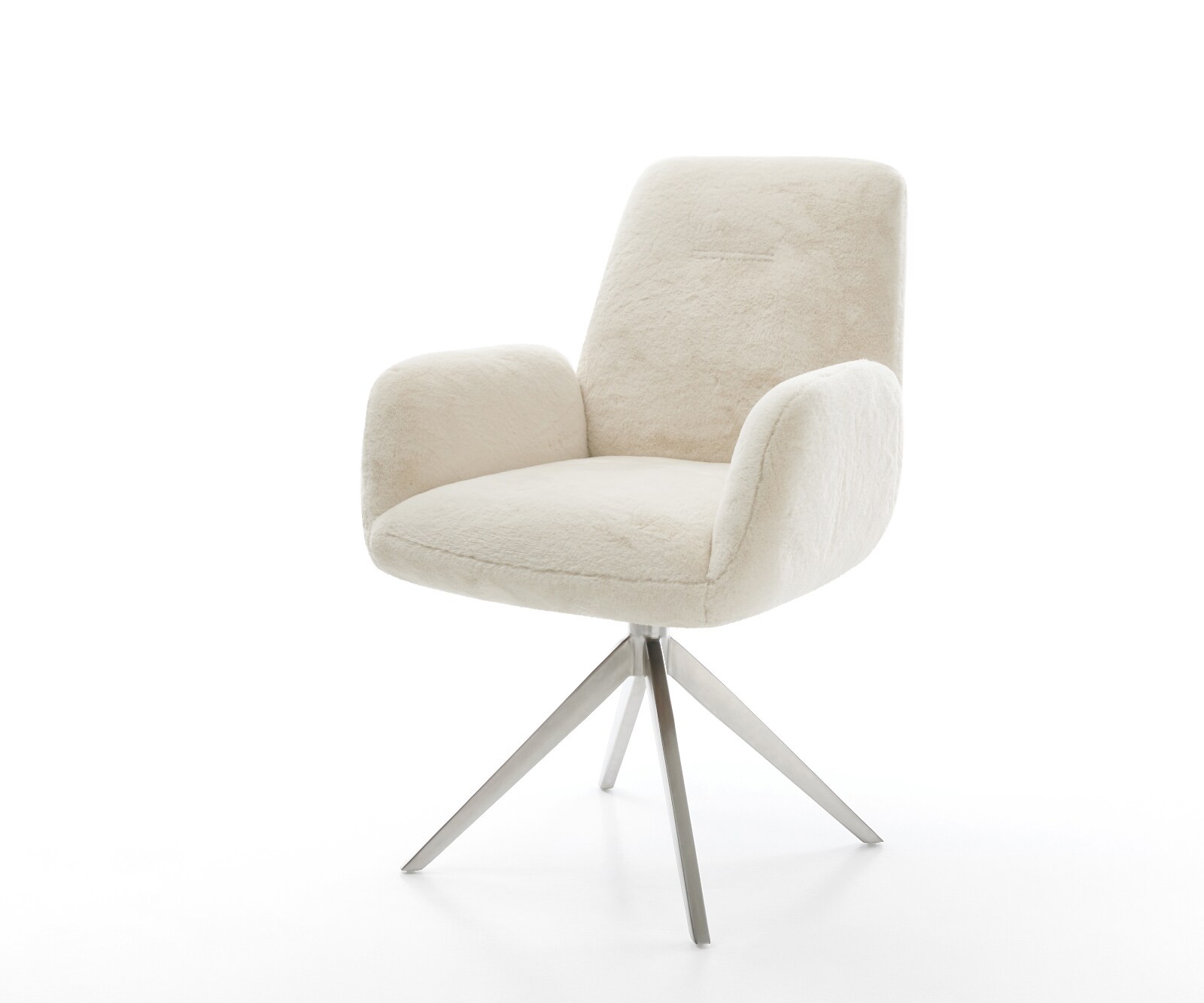Chaise-pivotante Zoa-Flex peluche crème-blanc pied croisé large acier inoxydable pivotement sur 360° fonction bascule ressorts ensachés