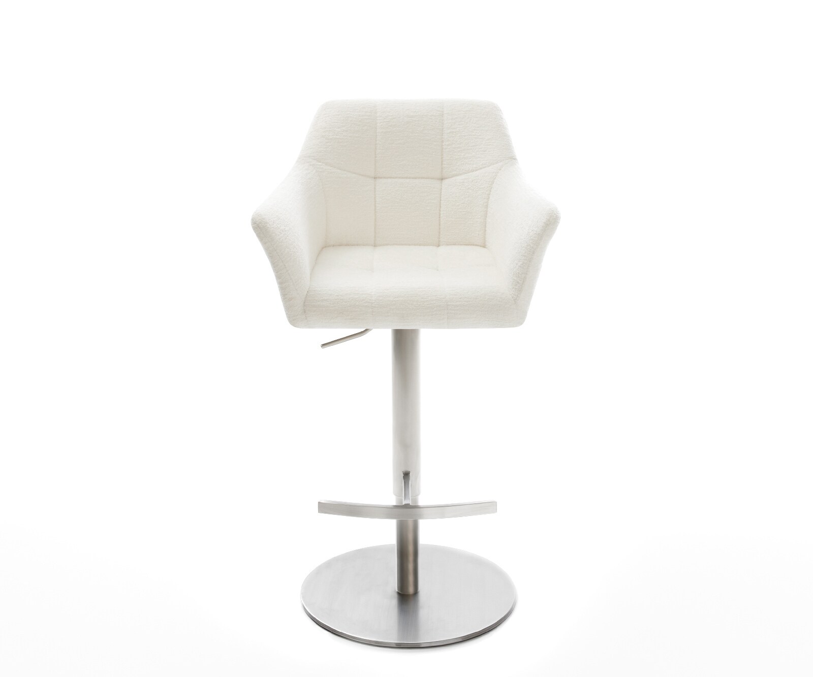 Barstuhl Yulo-Flex Bouclé Soft Beige Drehfuß höhenverstellbar Edelstahl Silberfarben 1