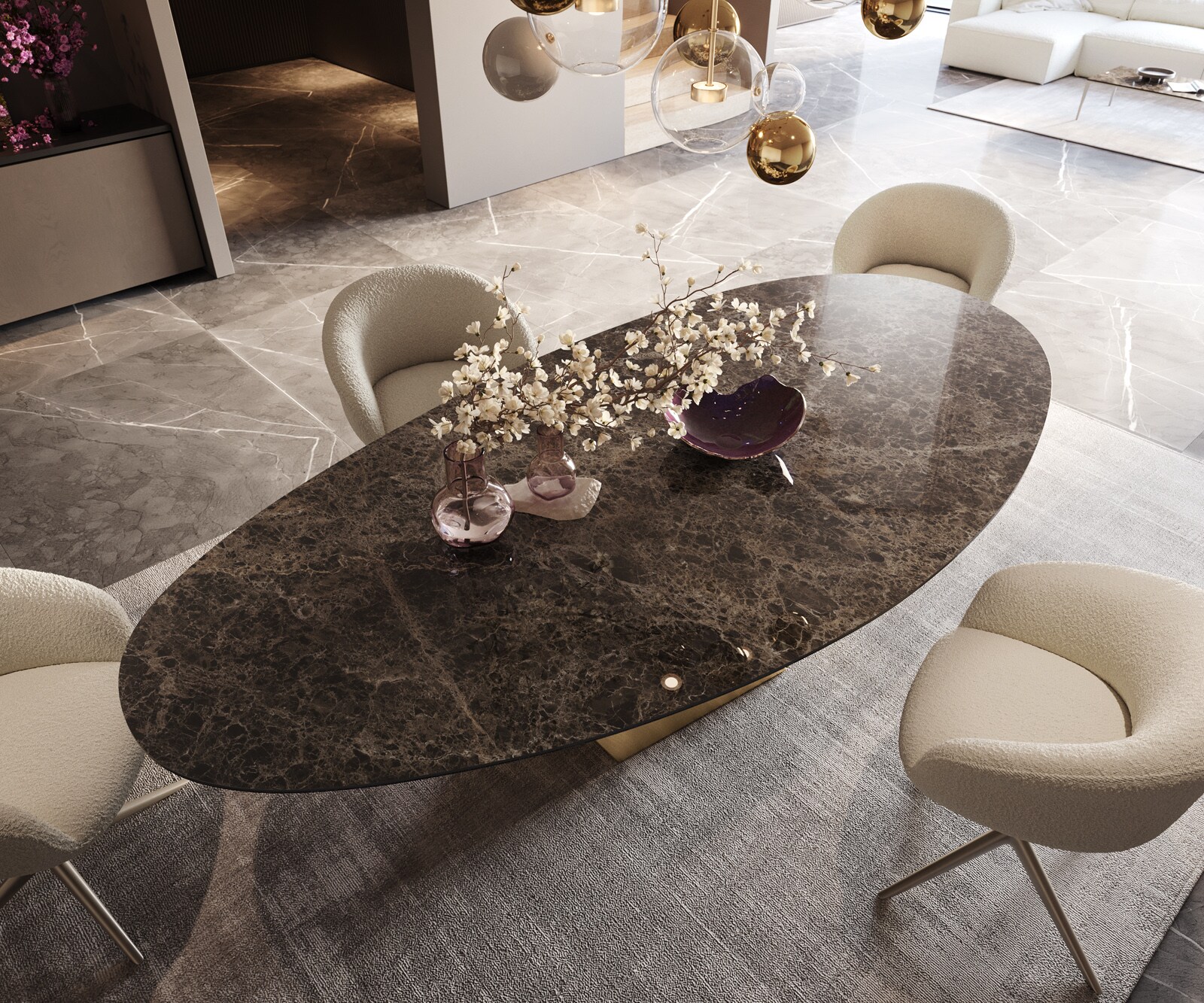 Esstisch Edge Oval 280x130 Keramik Emperador Extra Lucidato Dunkelbraun Prisma Metallic Gold 5
