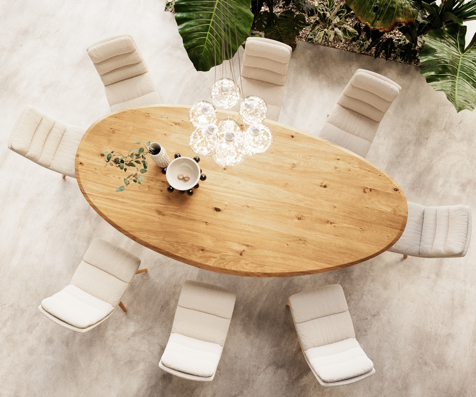 Esstisch Edge Oval 280x130x2,5 Eiche Natur Zenthara kantig Edelstahl Flow-Edge 2