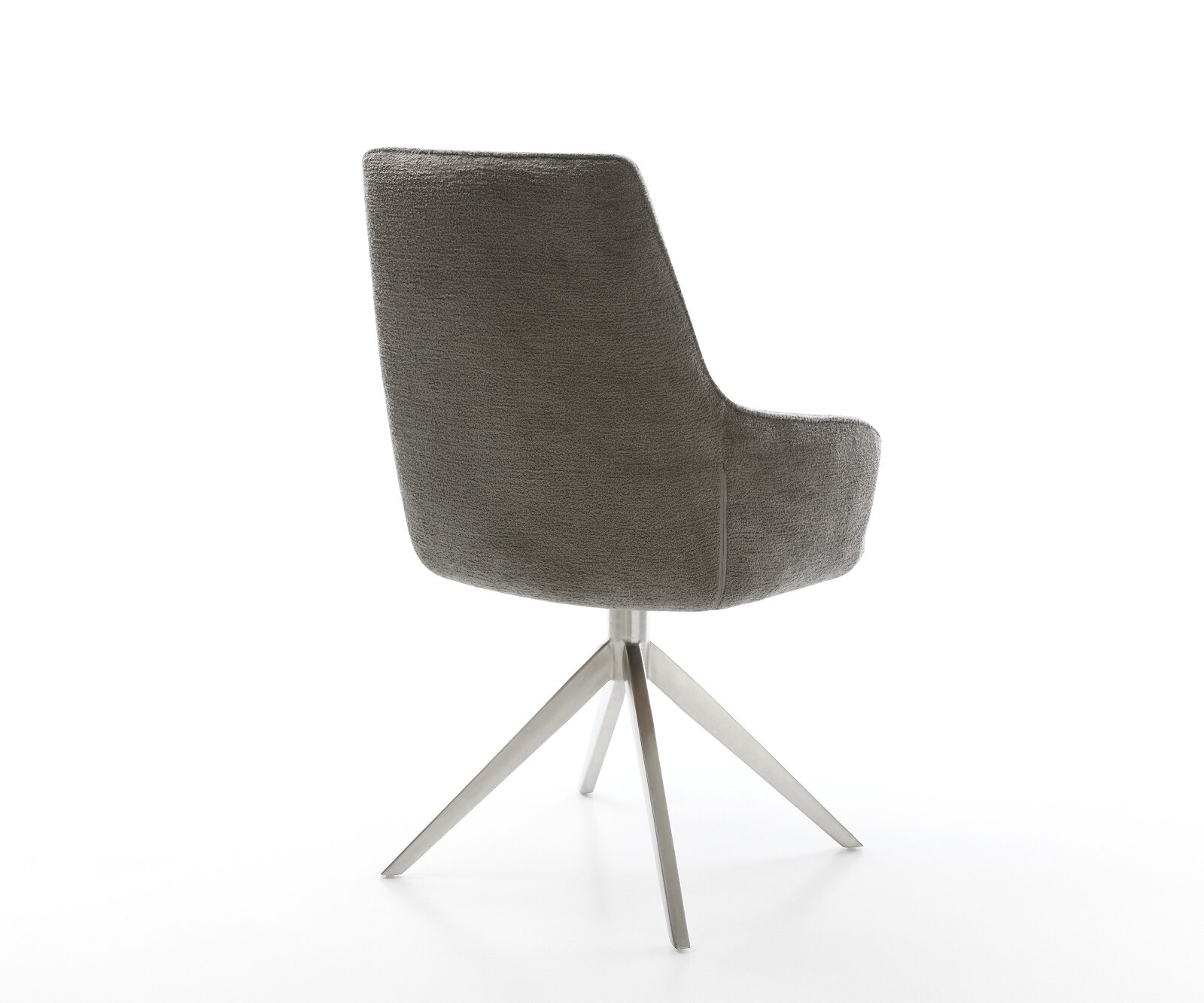 Drehstuhl Zelia-Flex mit Armlehnen Bouclé Soft Schlamm Kreuzgestell breit Edelstahl 360° drehbar Wippfunktion Taschenfederkern 4