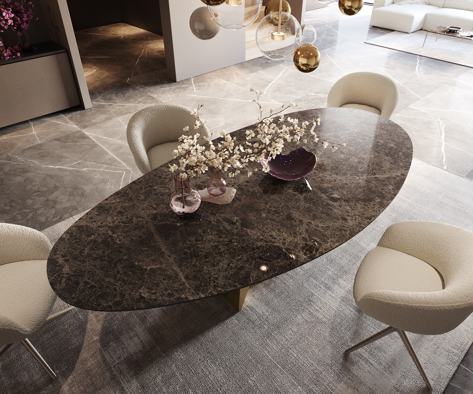 Esstisch Edge Oval 280x130 Keramik Emperador Extra Lucidato Dunkelbraun Origami Metallic Gold 4