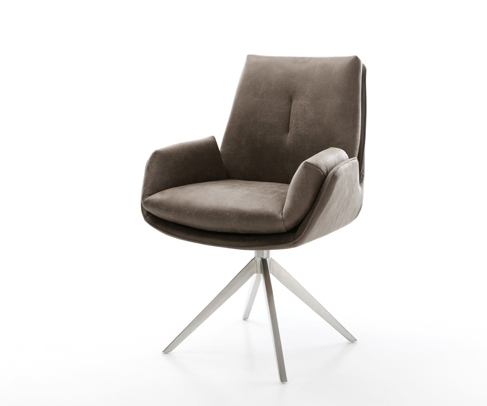 Drehstuhl Clea-Flex Mikrofaser Taupe Vintage Kreuzgestell breit Edelstahl 360° drehbar Wippfunktion 1