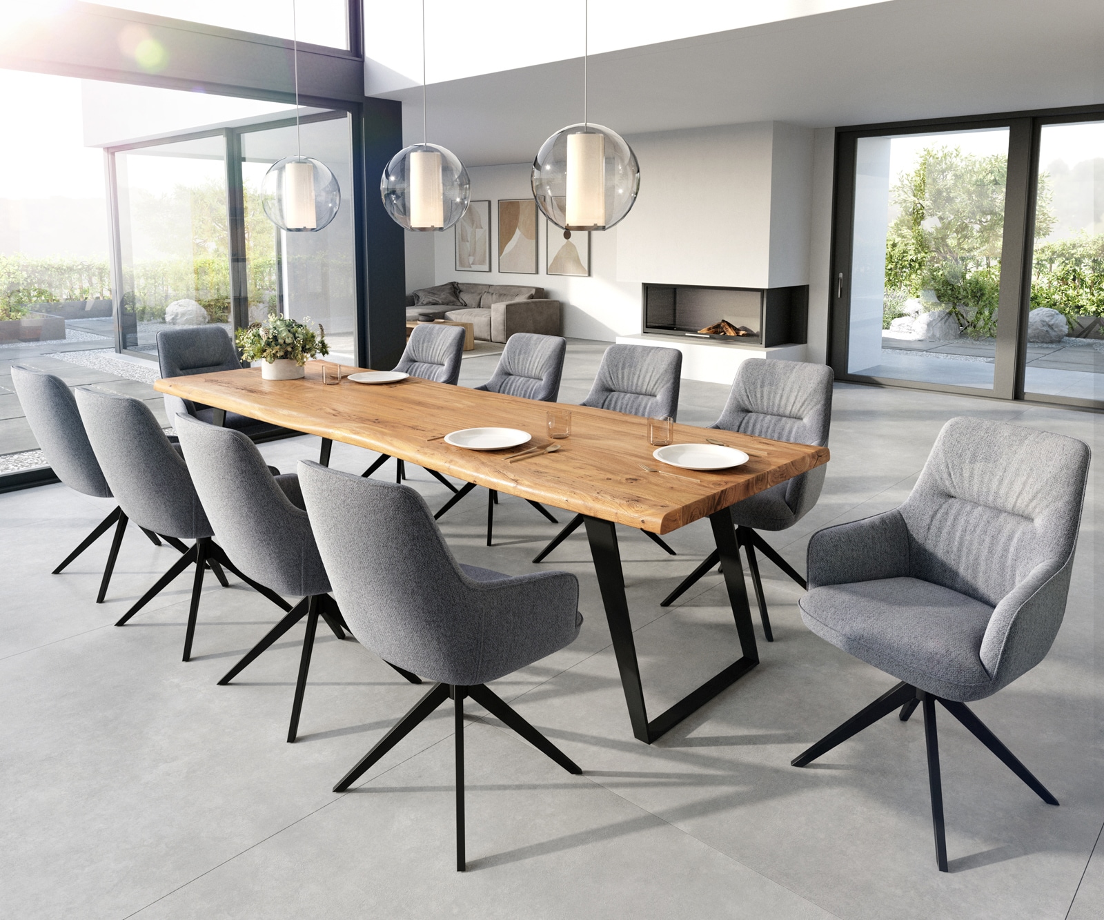 Esszimmerstuhl Zelia-Flex mit Armlehnen Strukturstoff Hellgrau Kreuzgestell breit Schwarz Taschenfederkern 3 Esszimmerstuhl Zelia-Flex mit Armlehnen Strukturstoff Hellgrau Kreuzgestell breit Schwarz Taschenfederkern 3