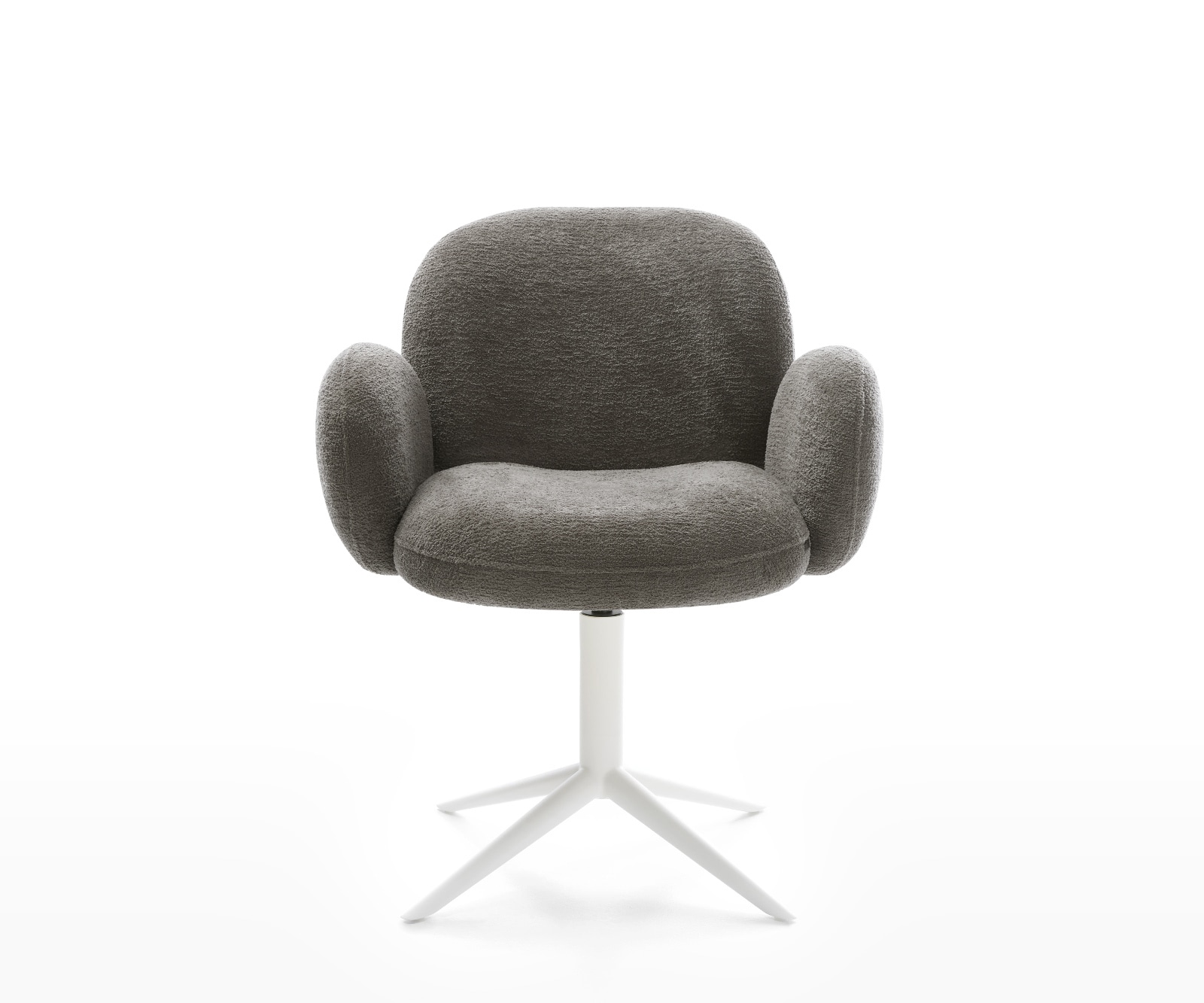 Drehstuhl Nube-Flex mit Armlehnen Bouclé Soft Schlamm Fußkreuz Weiß 360° drehbar Wippfunktion Taschenfederkern 1
