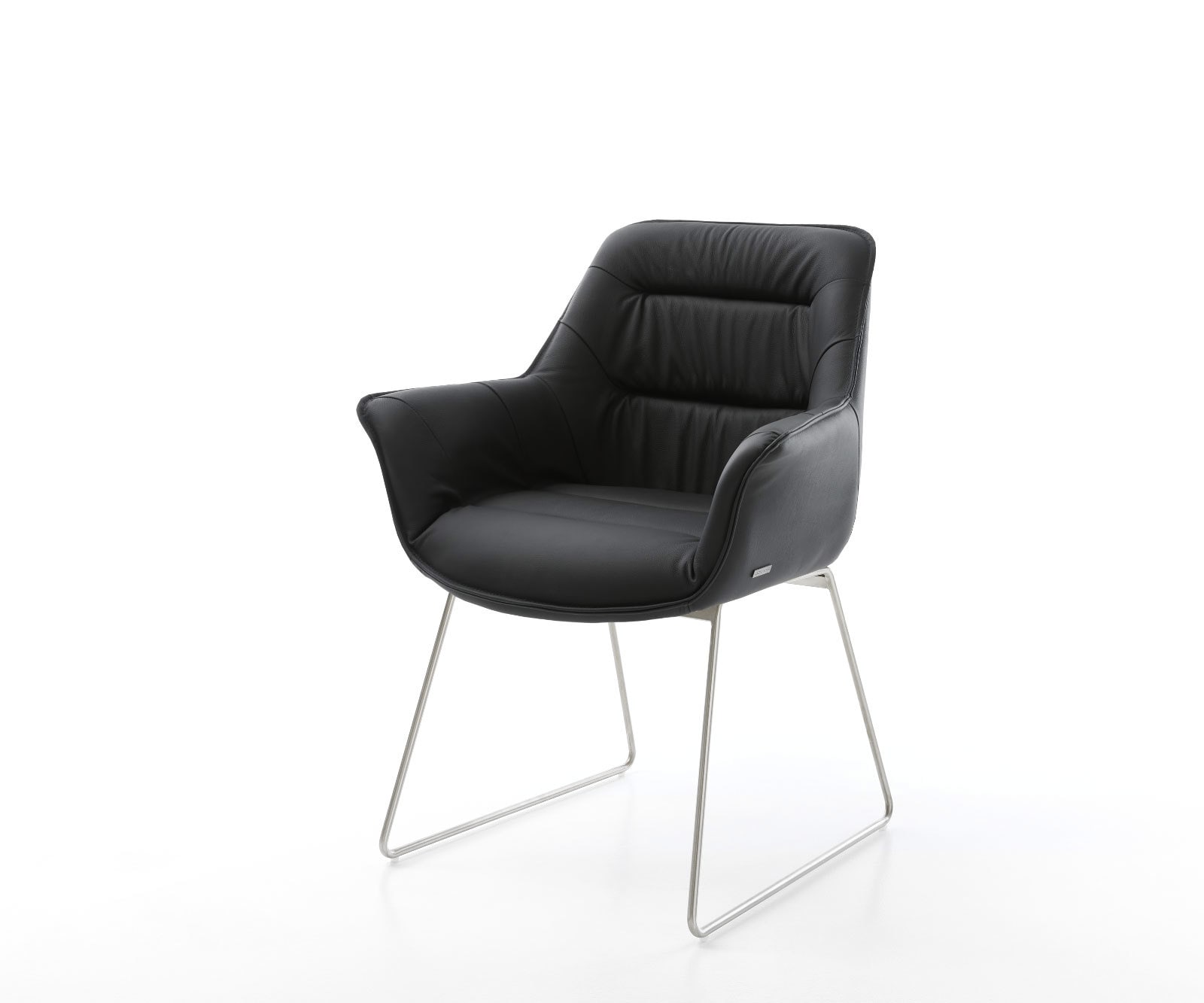 Esszimmerstuhl Kaira-Flex Echt-Leder Schwarz Kufengestell Edelstahl Esszimmerstuhl Kaira-Flex Echt-Leder Schwarz Kufengestell Edelstahl
