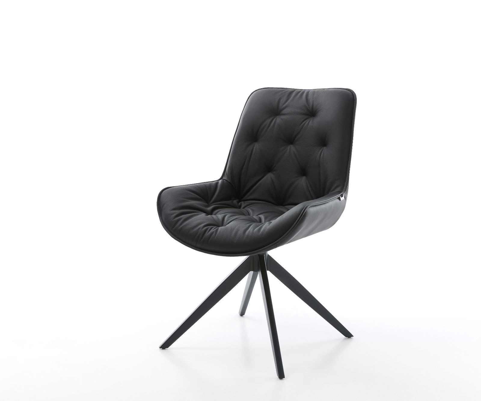 Drehstuhl Taimi-Flex Echt-Leder Schwarz Kreuzgestell breit Schwarz 360° drehbar Wippfunktion