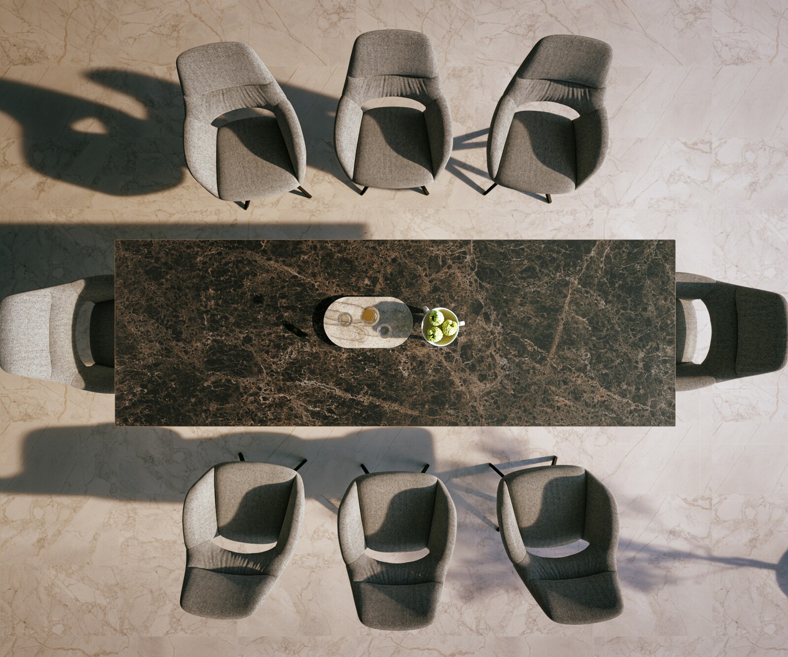 Outdoortisch Edge 300x100 cm Keramik Laminam® Emperador Extra Lucidato Dunkelbraun Kreuzgestell Rechteck Schwarz 5