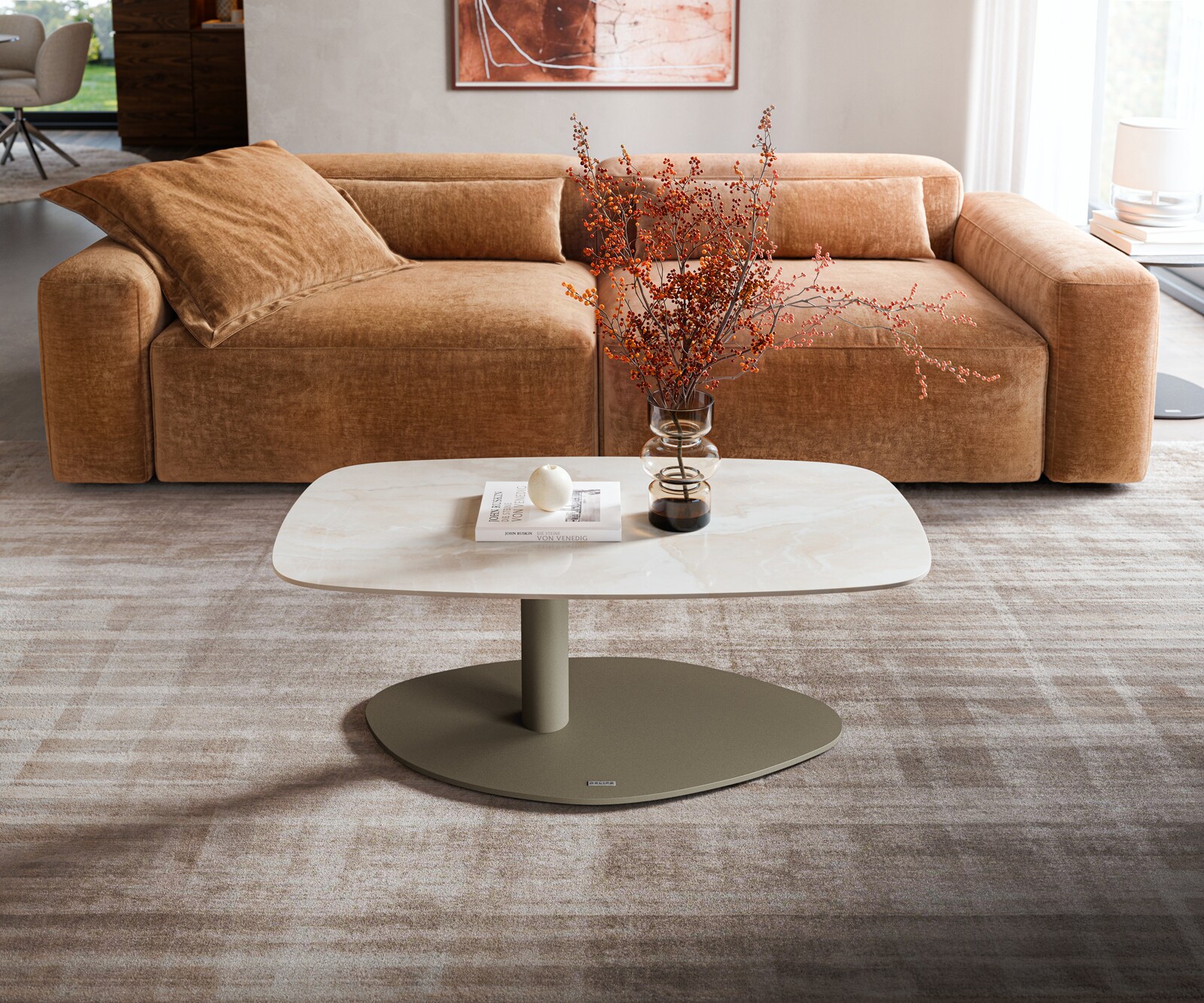 Couchtisch Edge Boot 100x50 cm Keramik Onyx Champagne Vibany Metall Effektfinish Titan 1