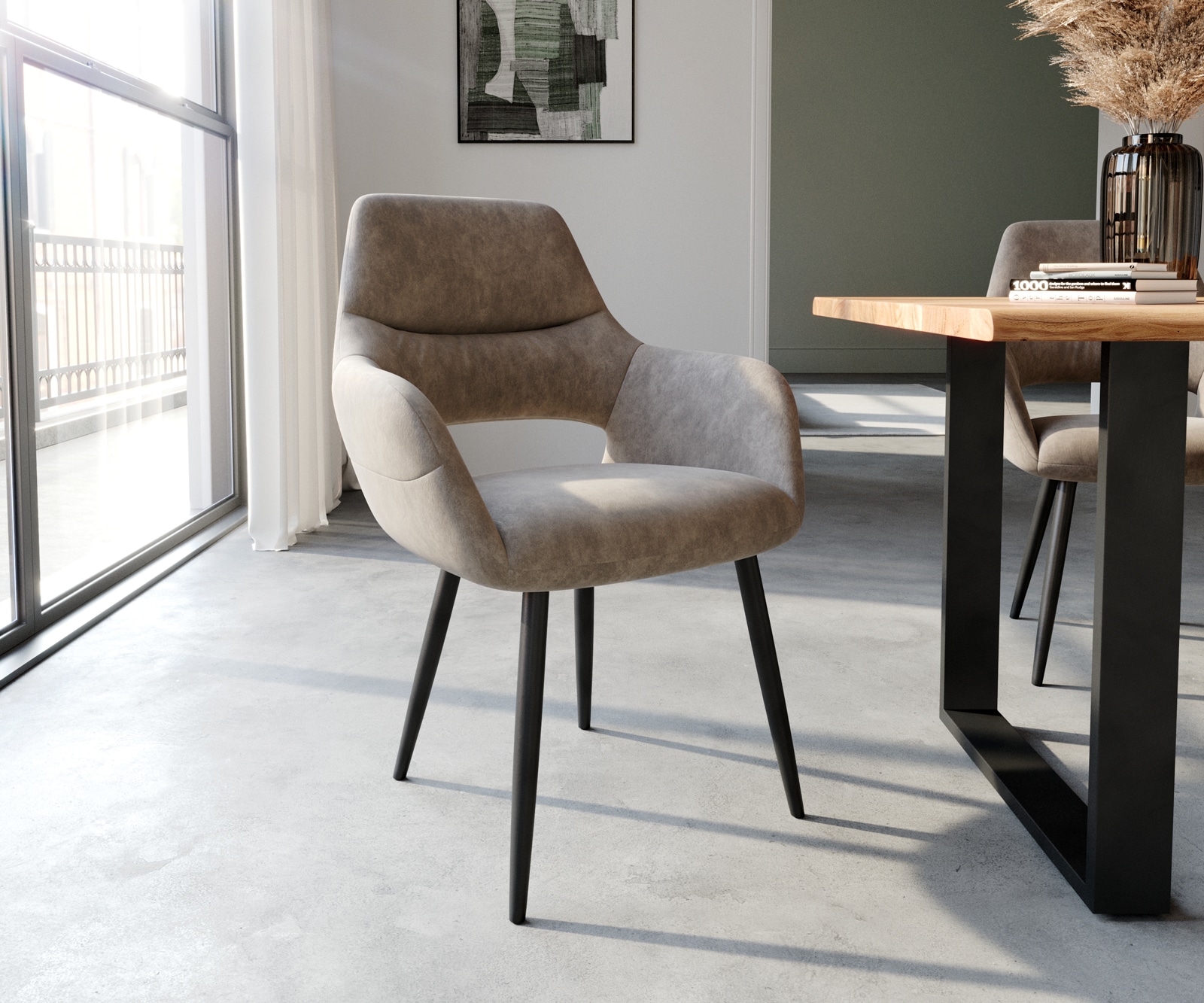 Esszimmerstuhl Yago-Flex mit Armlehnen Mikrofaser Taupe Vintage 4-Fuß konis günstig online kaufen