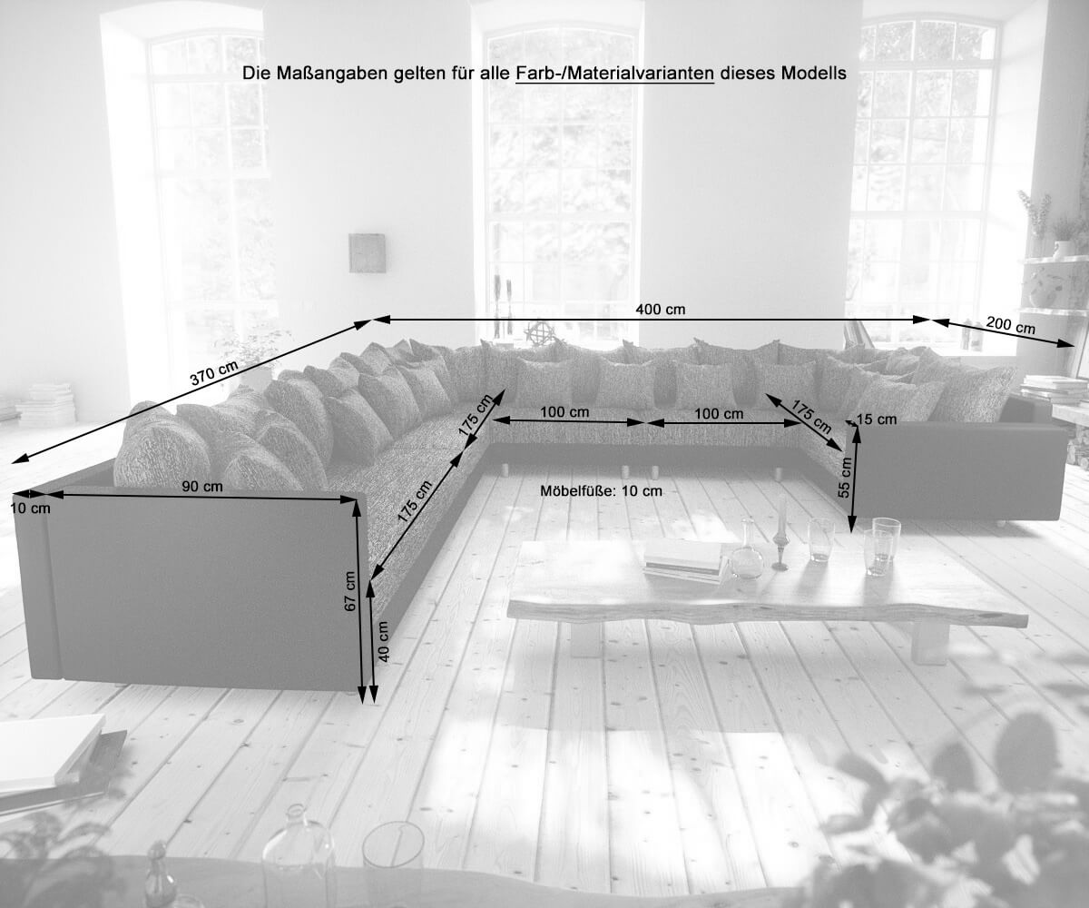 Wohnlandschaft Clovis XXL Schwarz modular Hocker Armlehne Ottomane Rechts 7