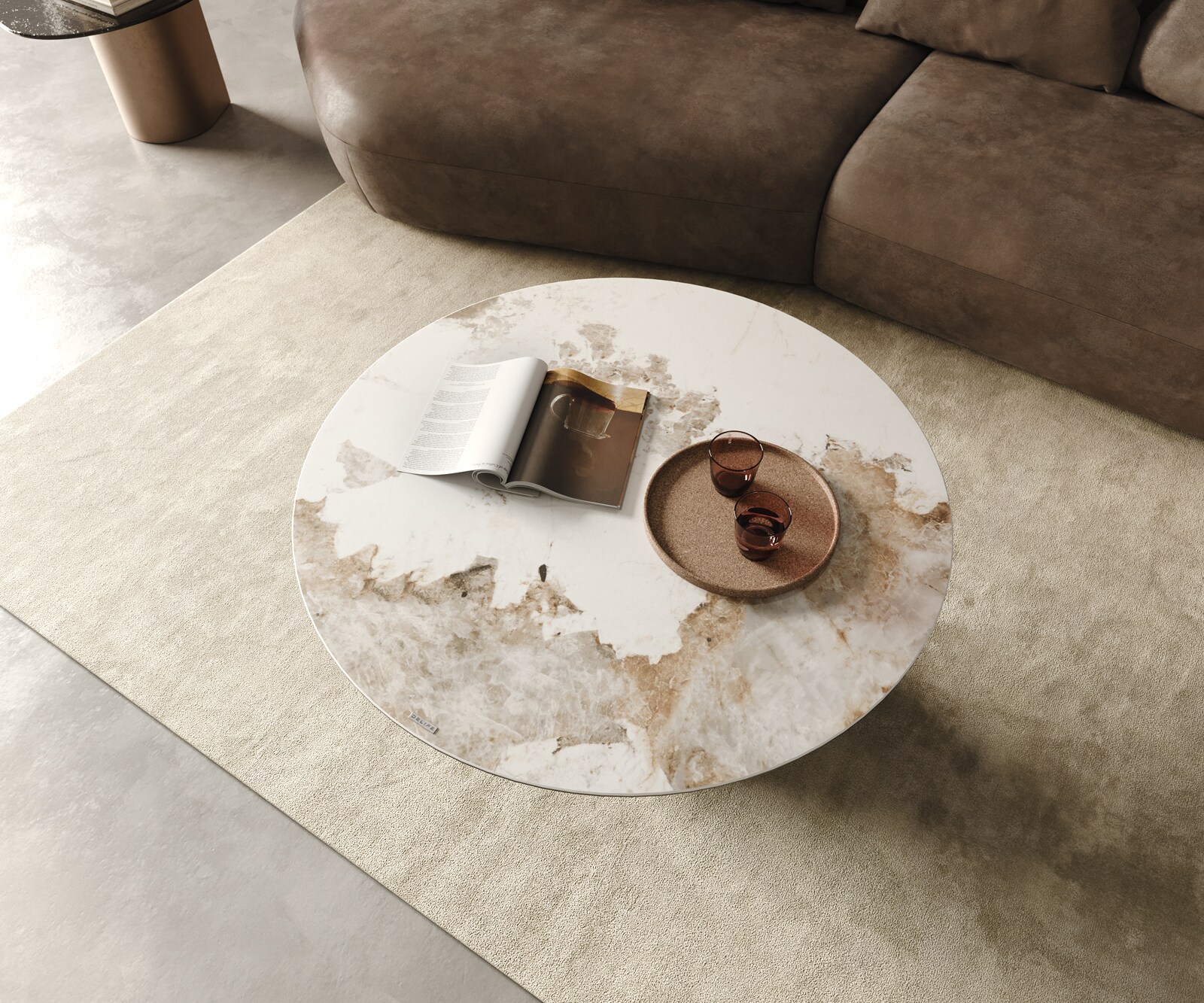 Couchtisch Borna 100x100 cm Keramik Minas Melange Weiß-Beige Gestell Konisch Effektfinish Titan 5