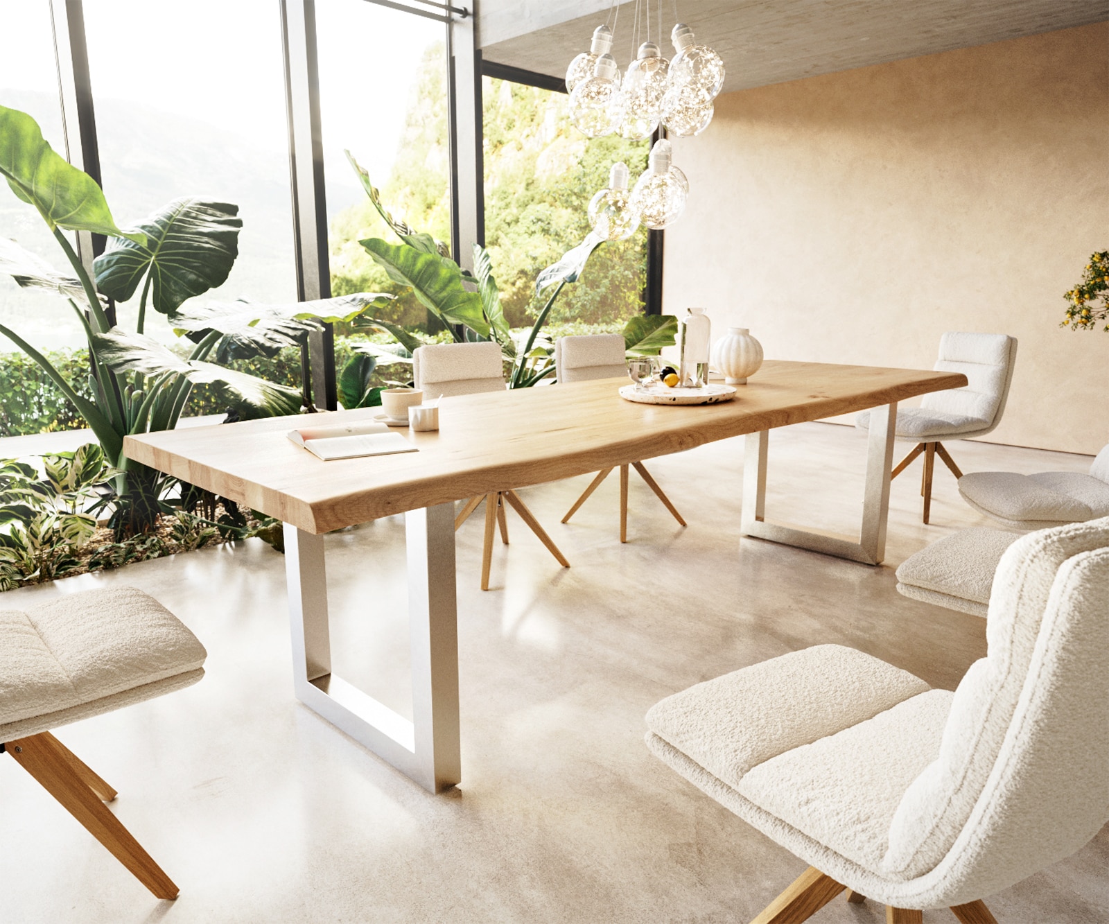 Esstisch Edge 300x100 Eiche Natur Edelstahl Breit Live-Edge 1