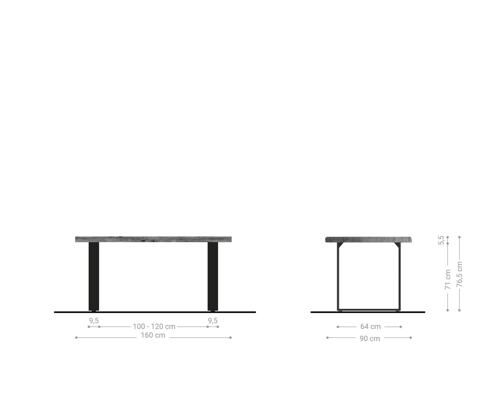 Esstisch Edge 160x90cm XL Akazie Natur Edelstahl schmal Live-Edge 5
