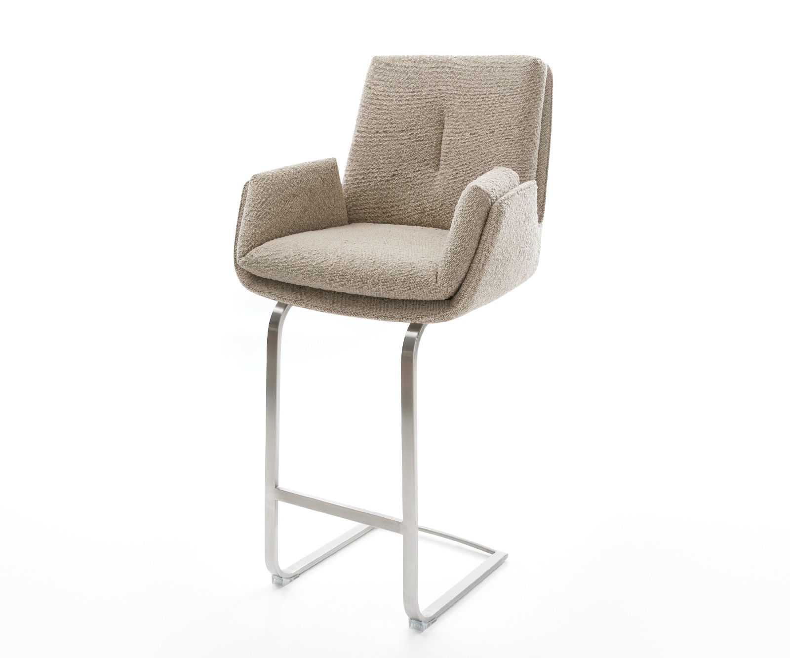 Barstuhl Clea-Flex Bouclé Schlamm Freischwinger Flach Edelstahl Silberfarben