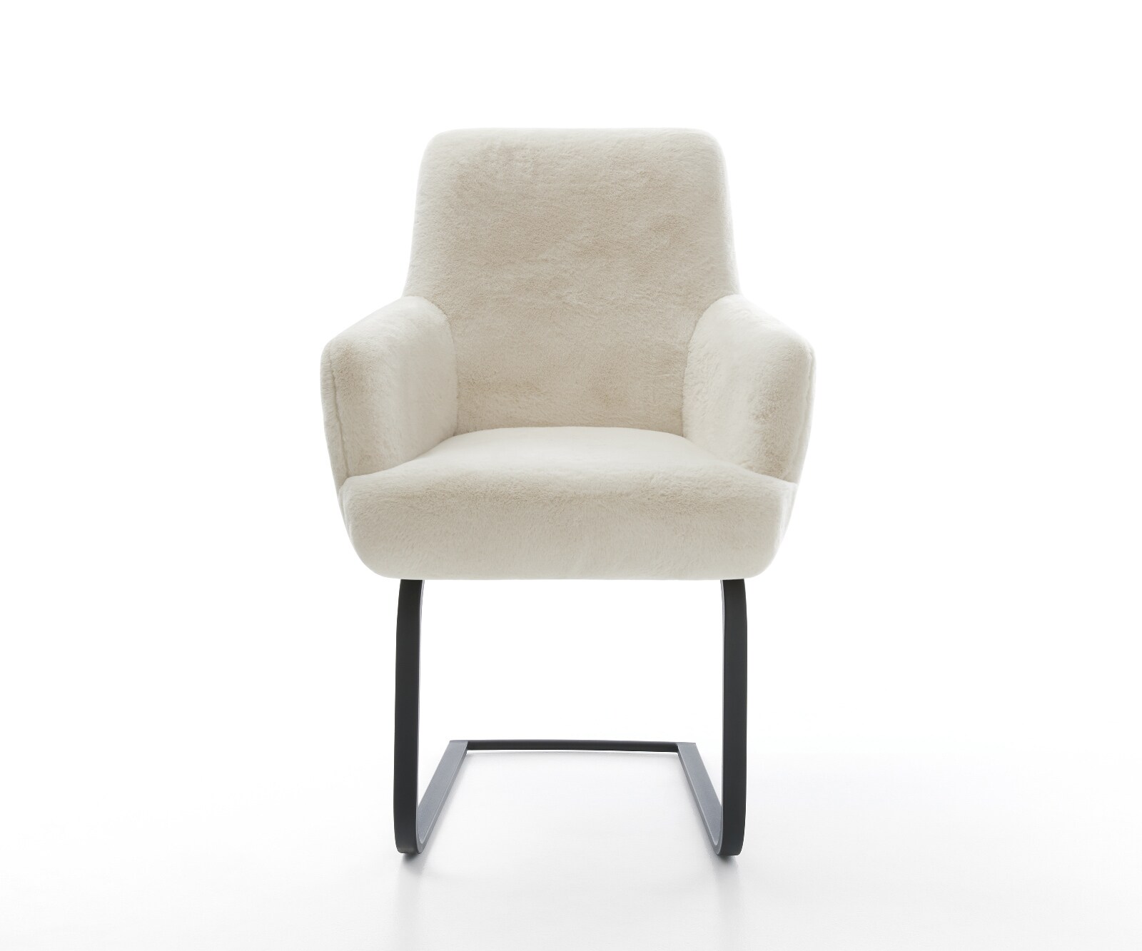 Freischwinger Heira-Flex mit Armlehnen Plüsch Creme-Weiß Freischwinger flach Schwarz Taschenfederkern 1