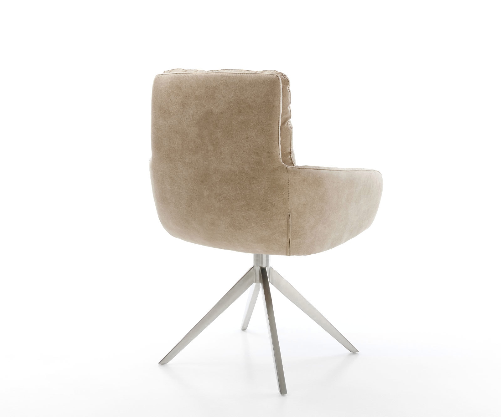 Drehstuhl Abelia-Flex mit Armlehnen Mikrofaser Beige Vintage Kreuzgestell breit Edelstahl 360° drehbar Wippfunktion 4