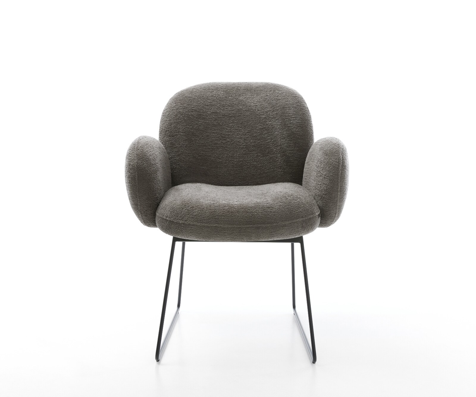 Esszimmerstuhl Nube-Flex mit Armlehnen Bouclé Soft Schlamm Kufengestell Schwarz Taschenfederkern 2