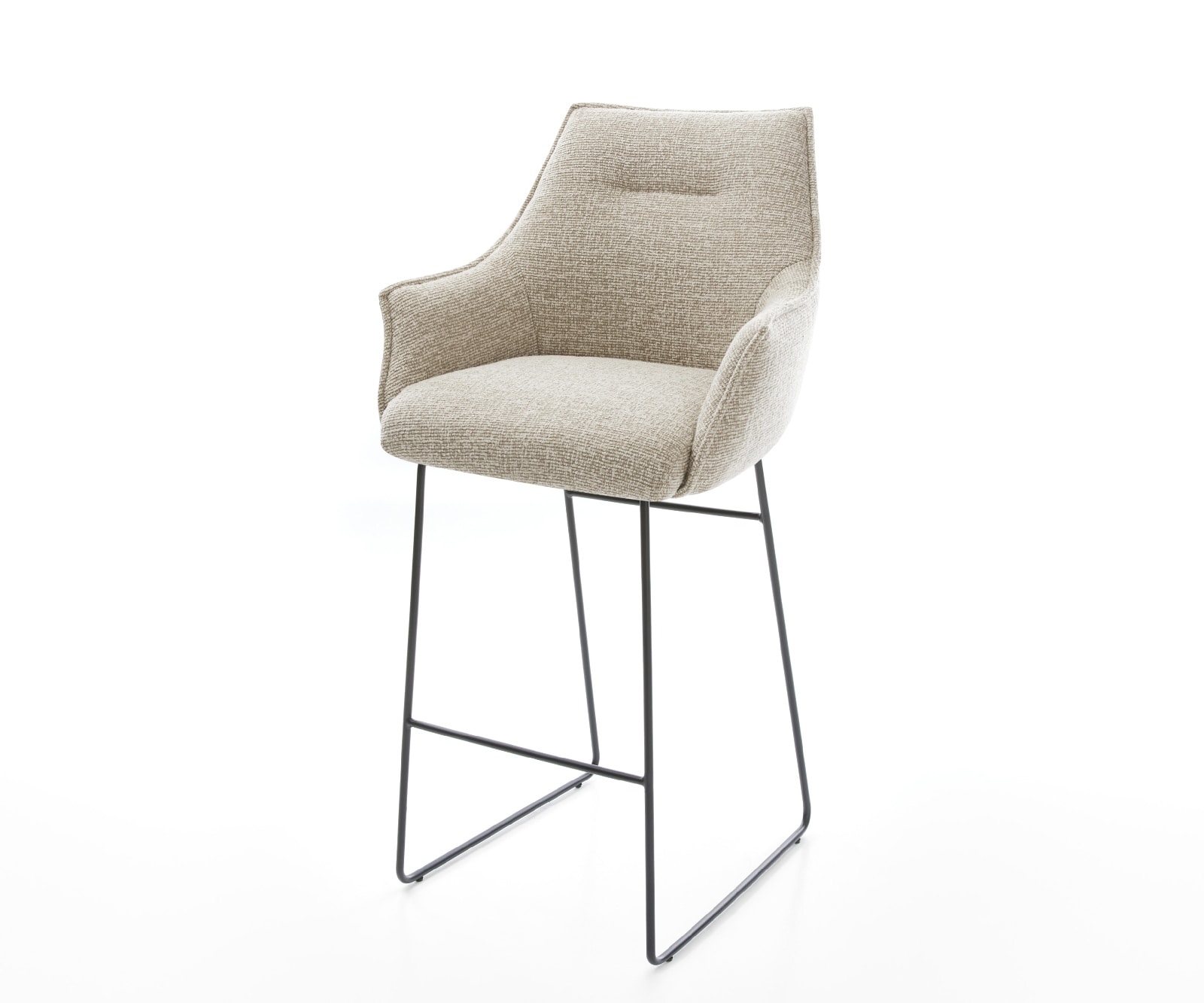 Barstuhl Alja-Flex Webstoff Soft Beige Kufengestell Metall Schwarz Taschenfederkern 1