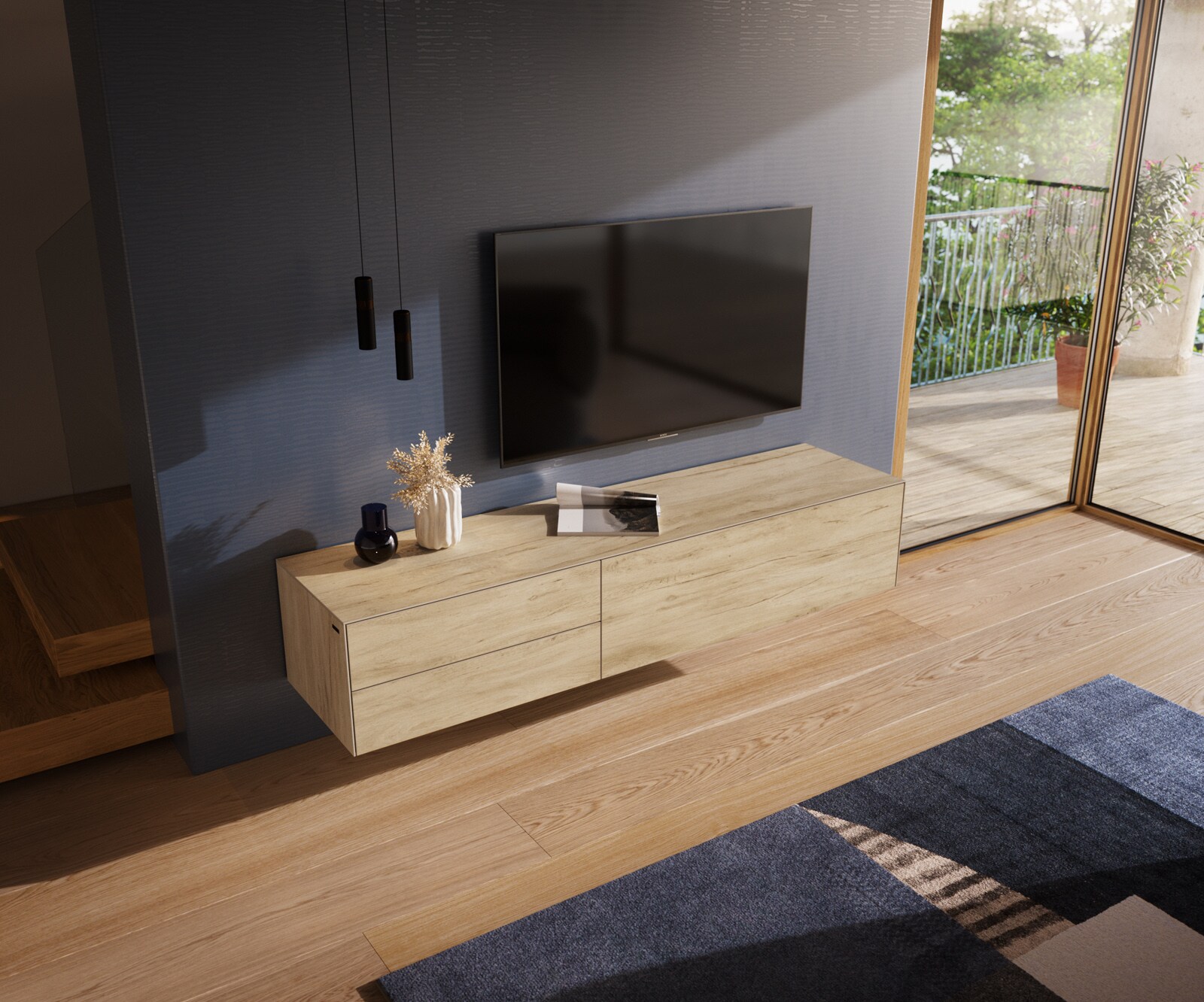 Lowboard Cuor 180 cm Keramik Laminam® Sabbia Eichefarbig 1 Klappe 2 Schubfächer Schwebend 3